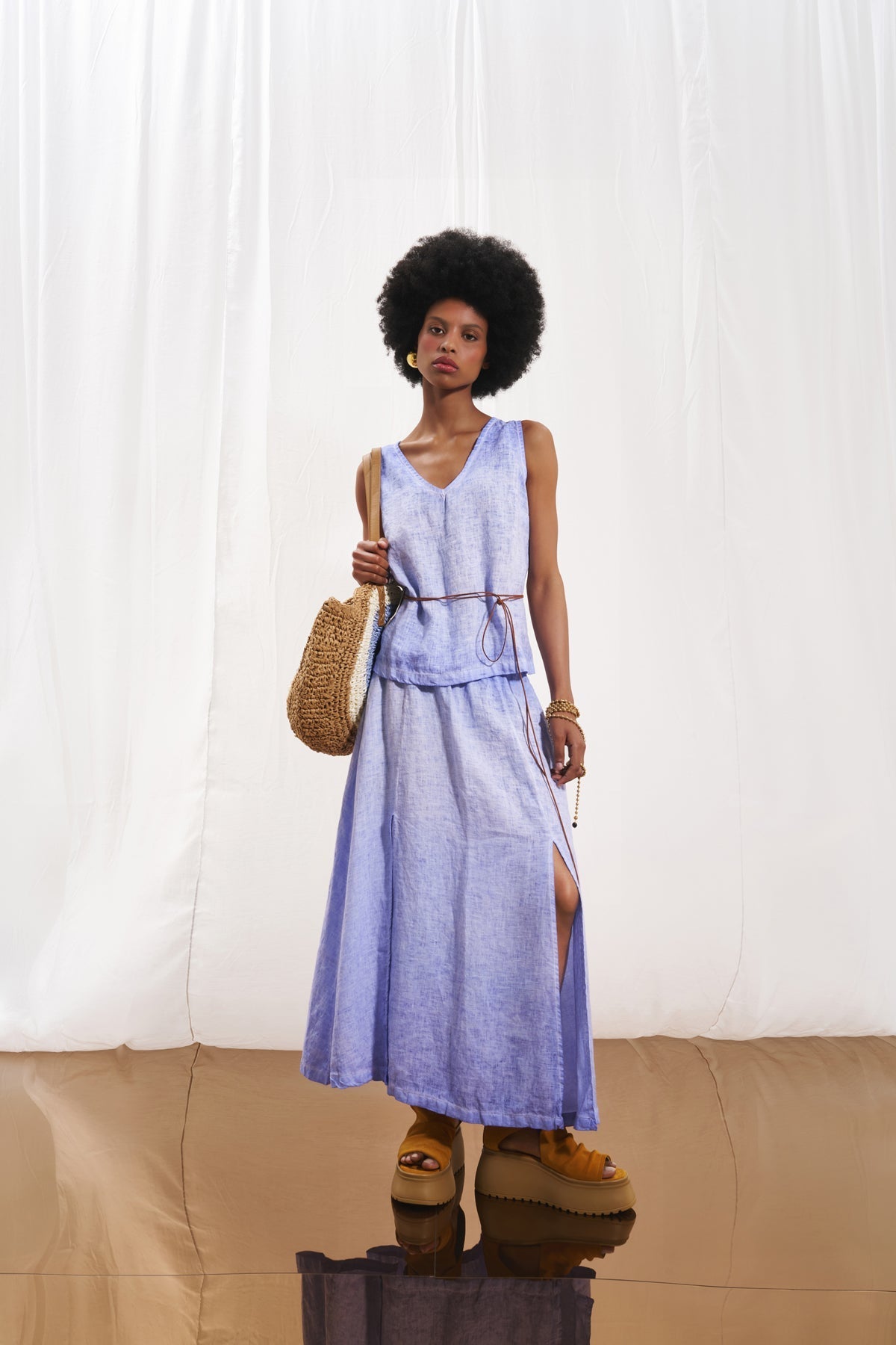 Lilac Linen Midi Skirt 17308