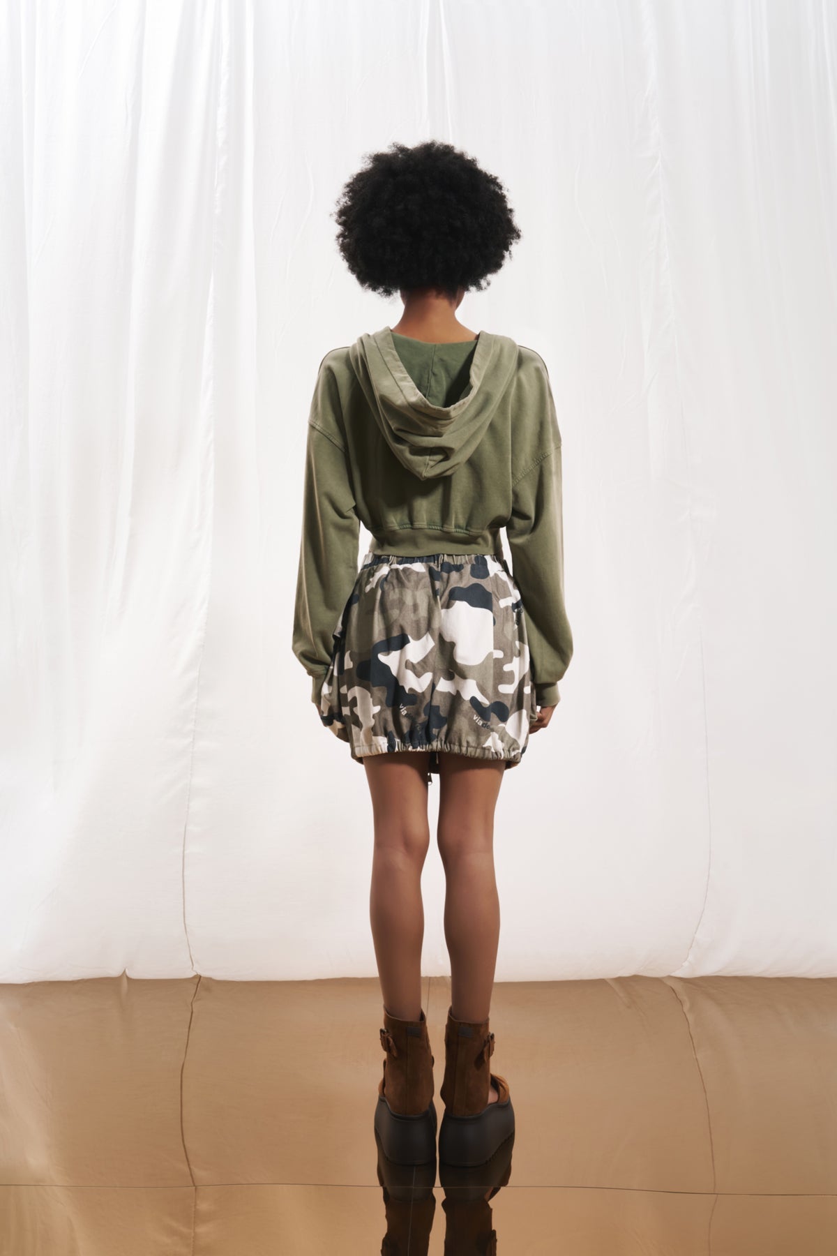 Olive Green Zip-up Crop Sweatshirt 17322