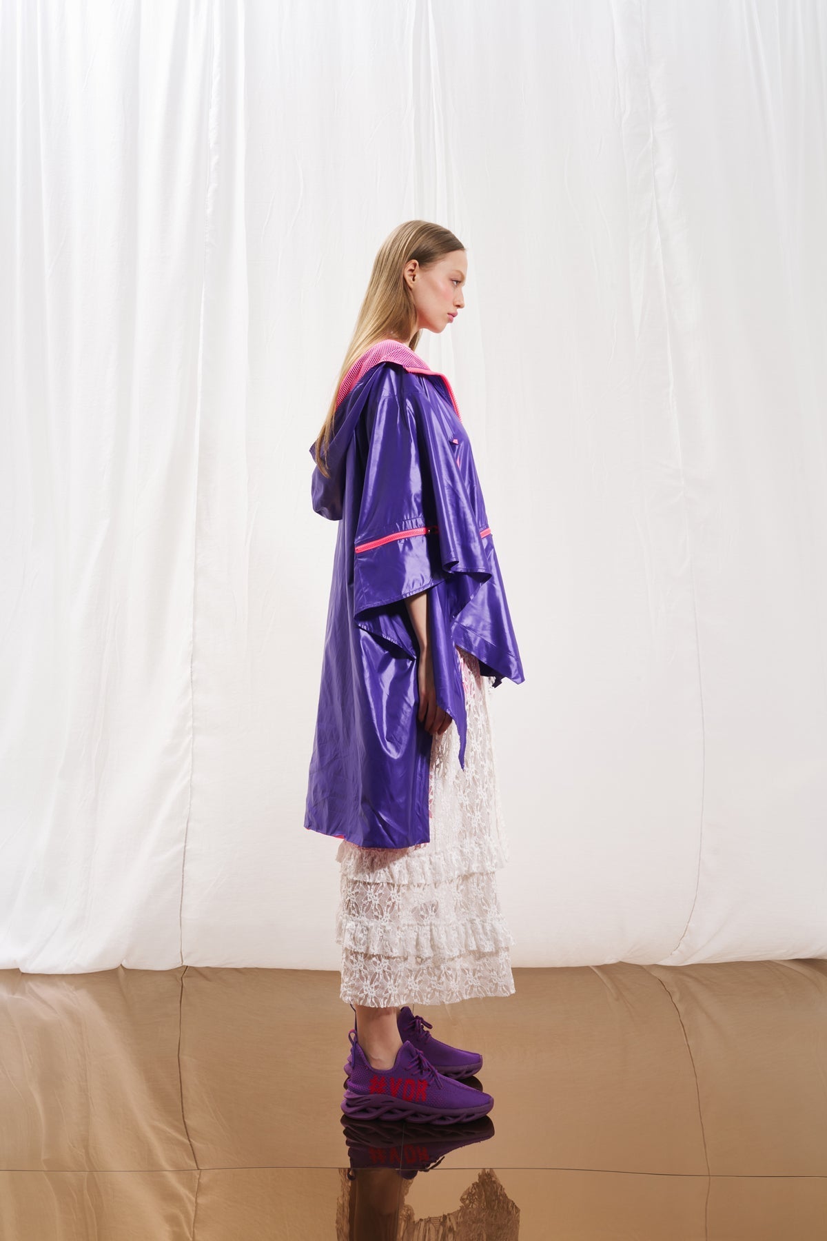 Purple Asymmetric Short Sleeve Trench Coat 17327