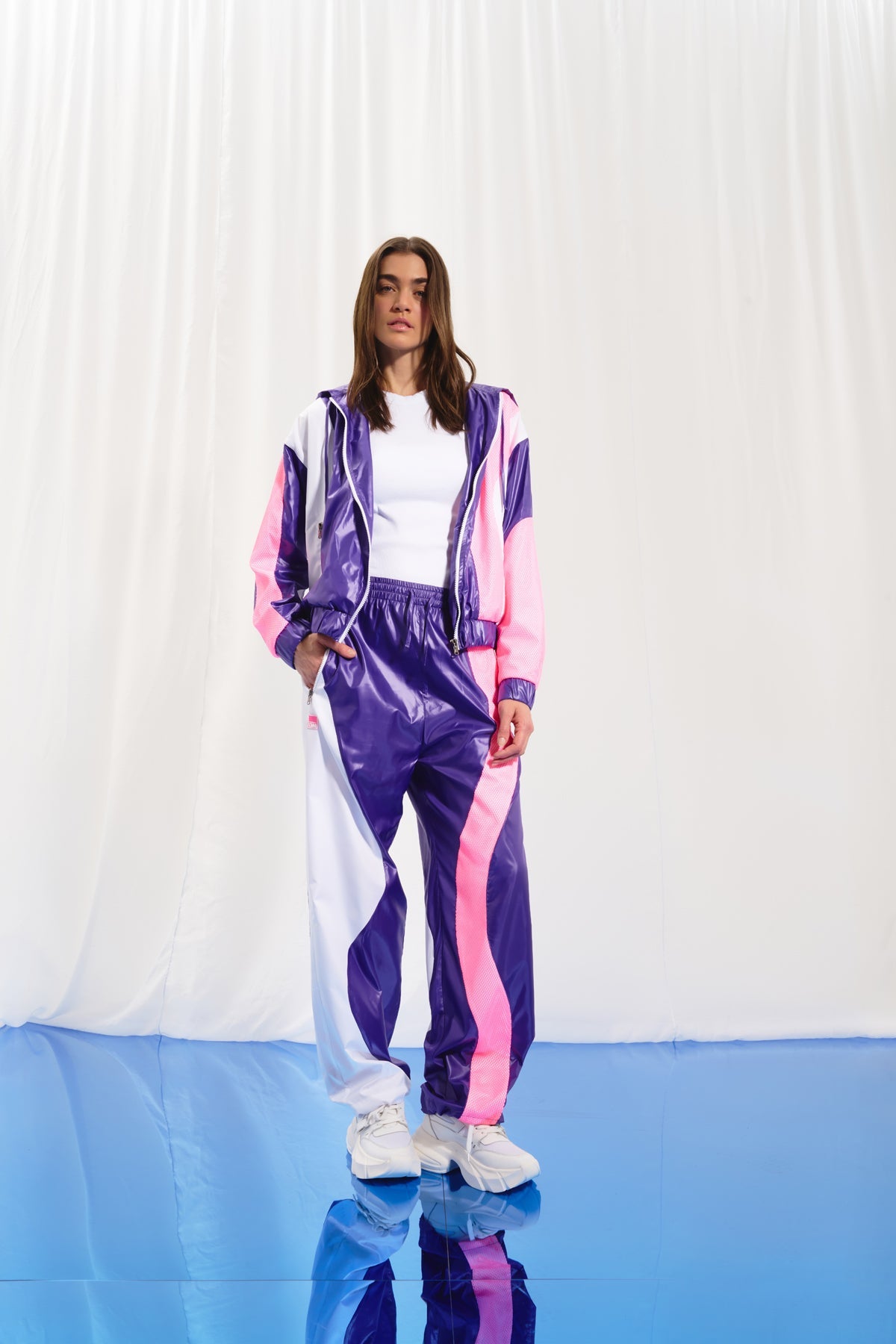 Purple White Contrast Colored Trousers 17329