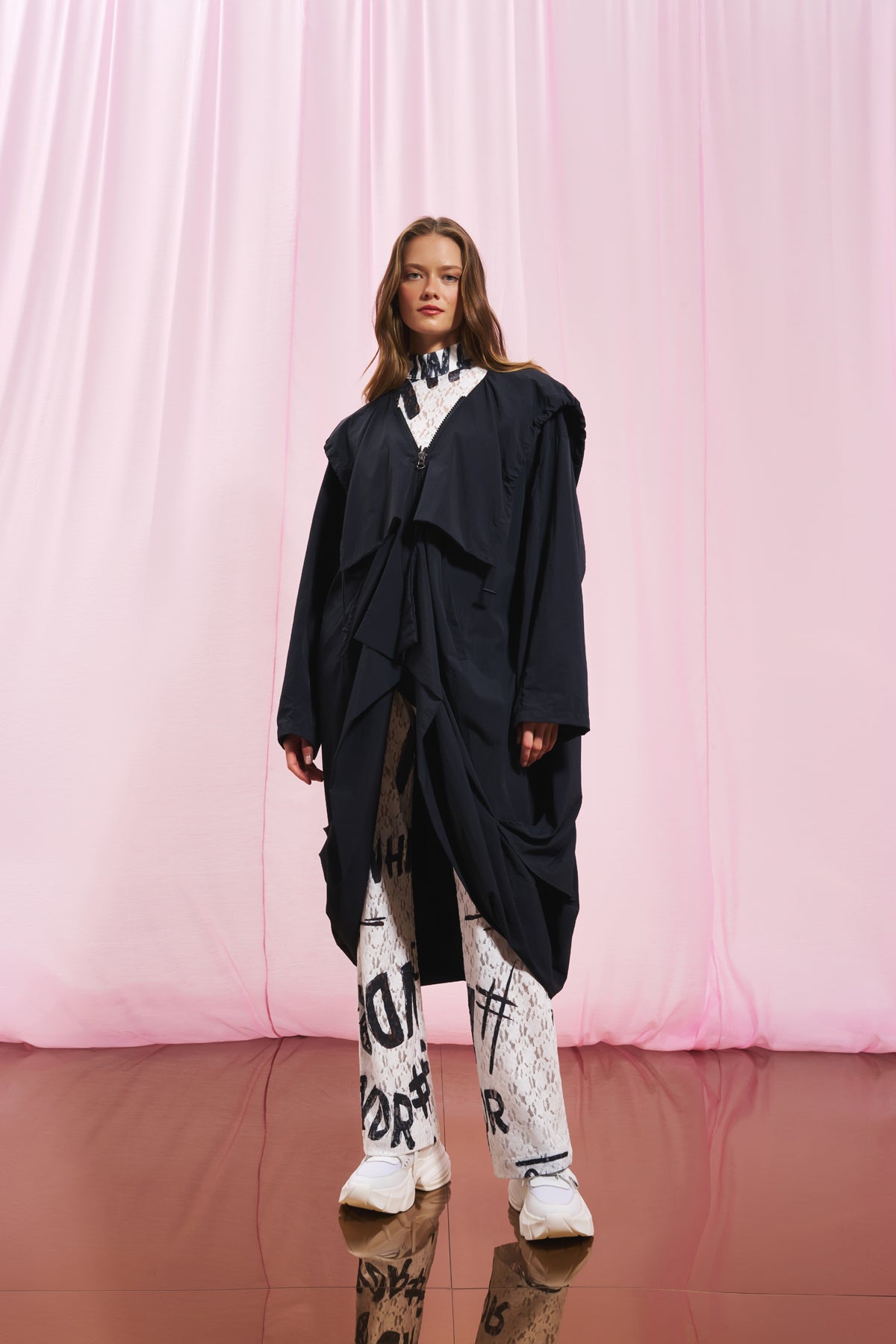 Black Hooded Oversize Trench Coat 17347