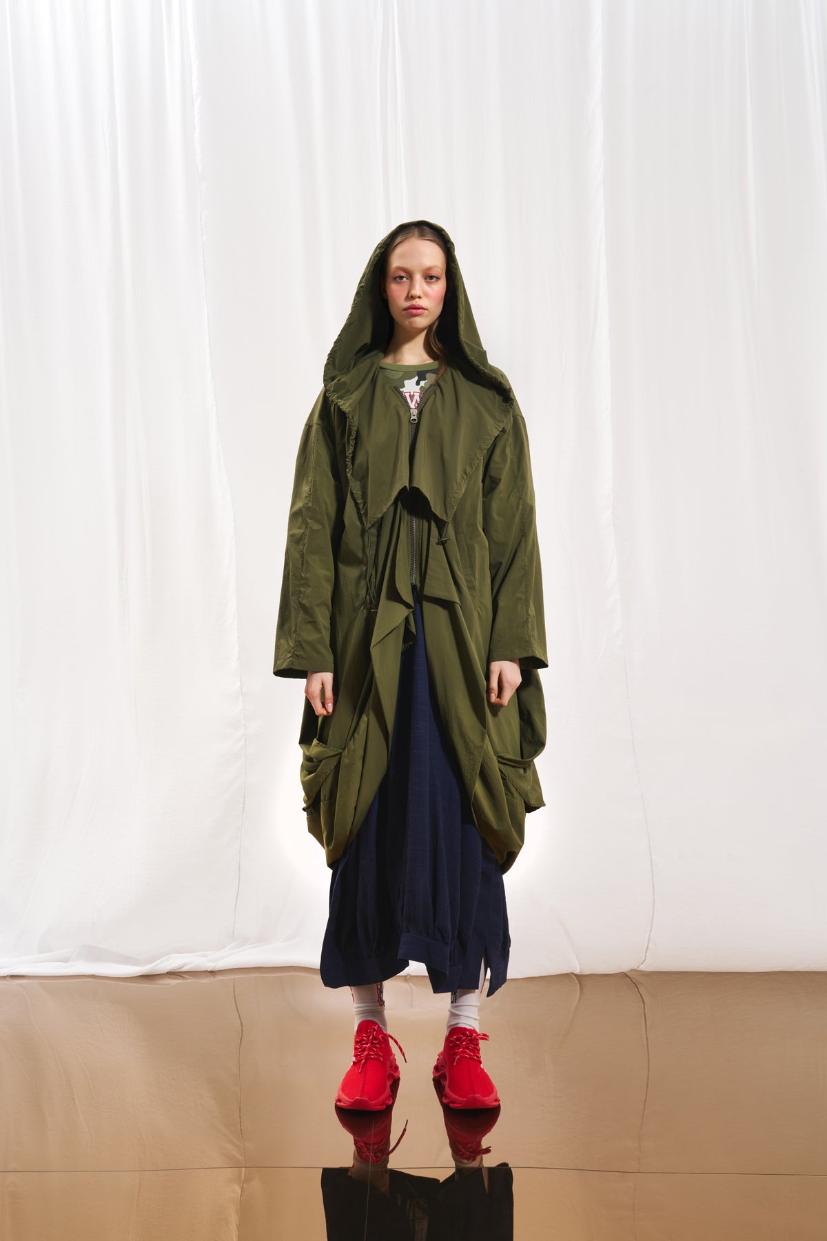 Olive Green Hooded Oversize Trench Coat 17347