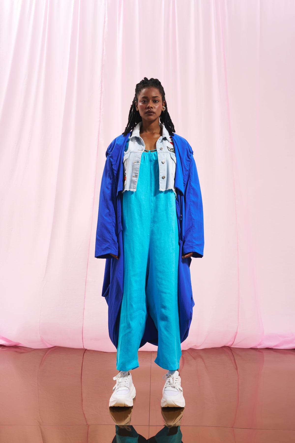 Royal Blue Hooded Oversize Trench Coat 17347