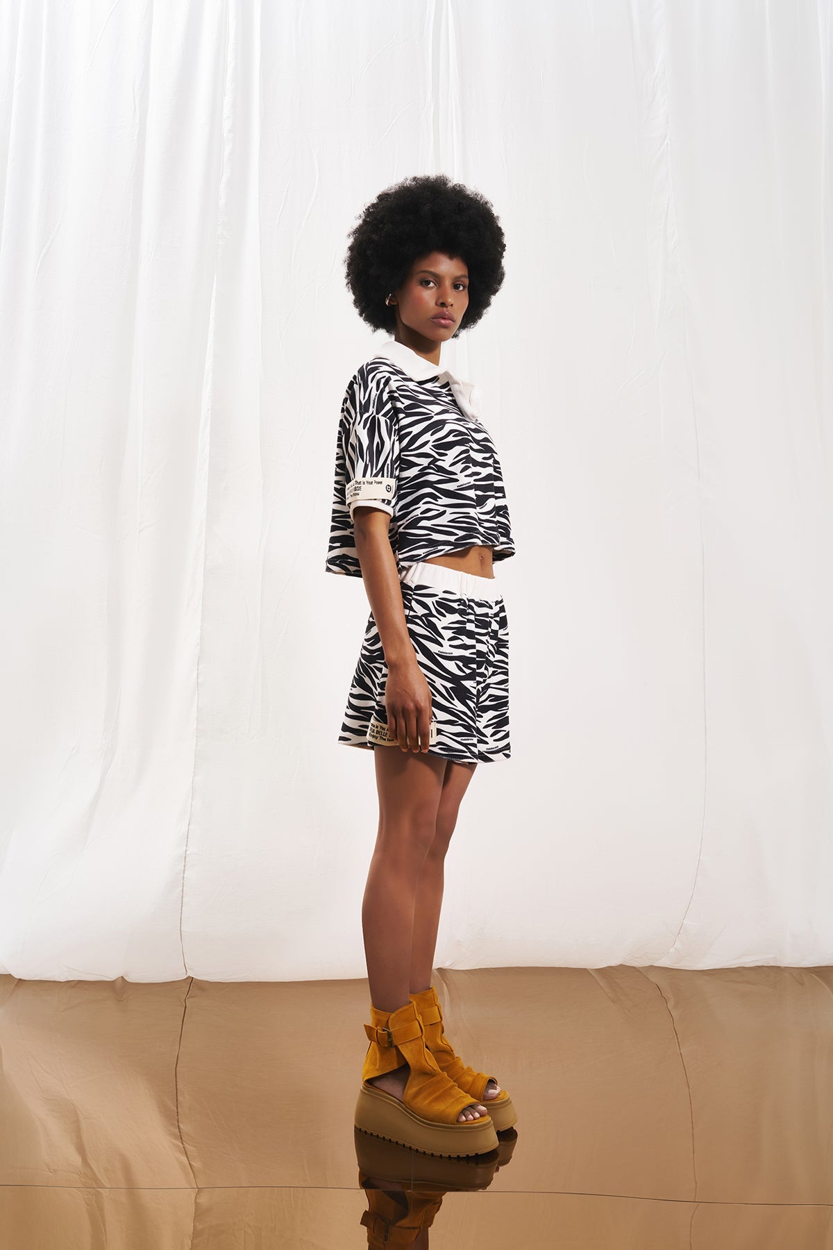 Black Off White Animal Print Polo T-shirt 17348