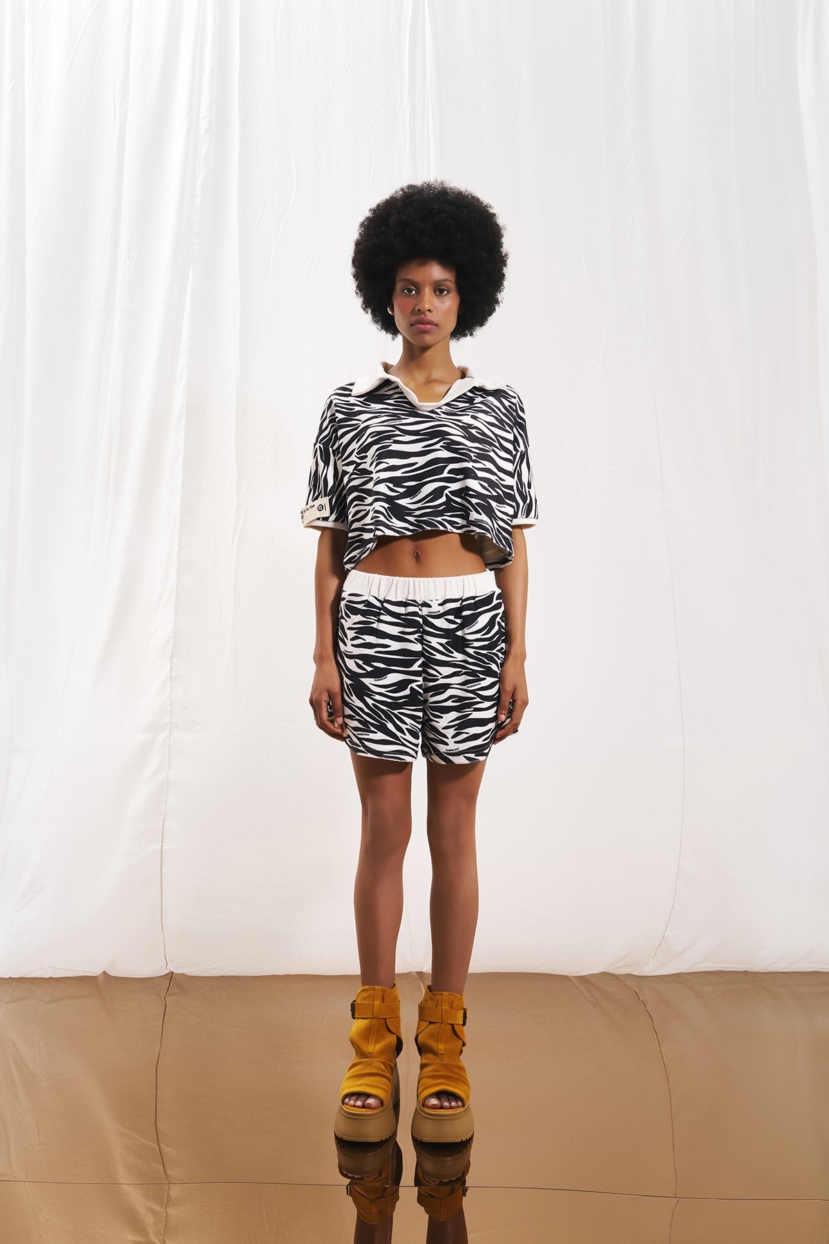 Black Off White Animal Print Shorts 17349