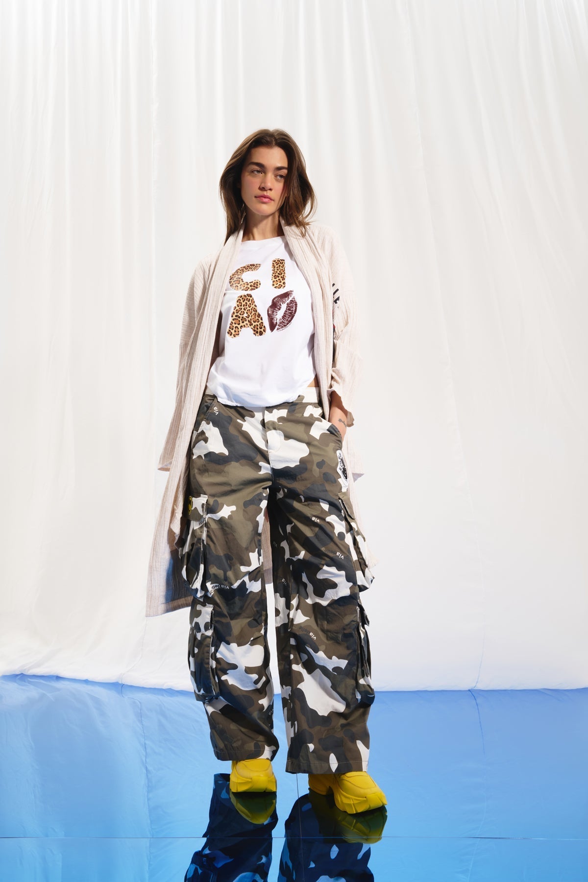 Khaki Camo Wide-leg Cargo Trousers 17364