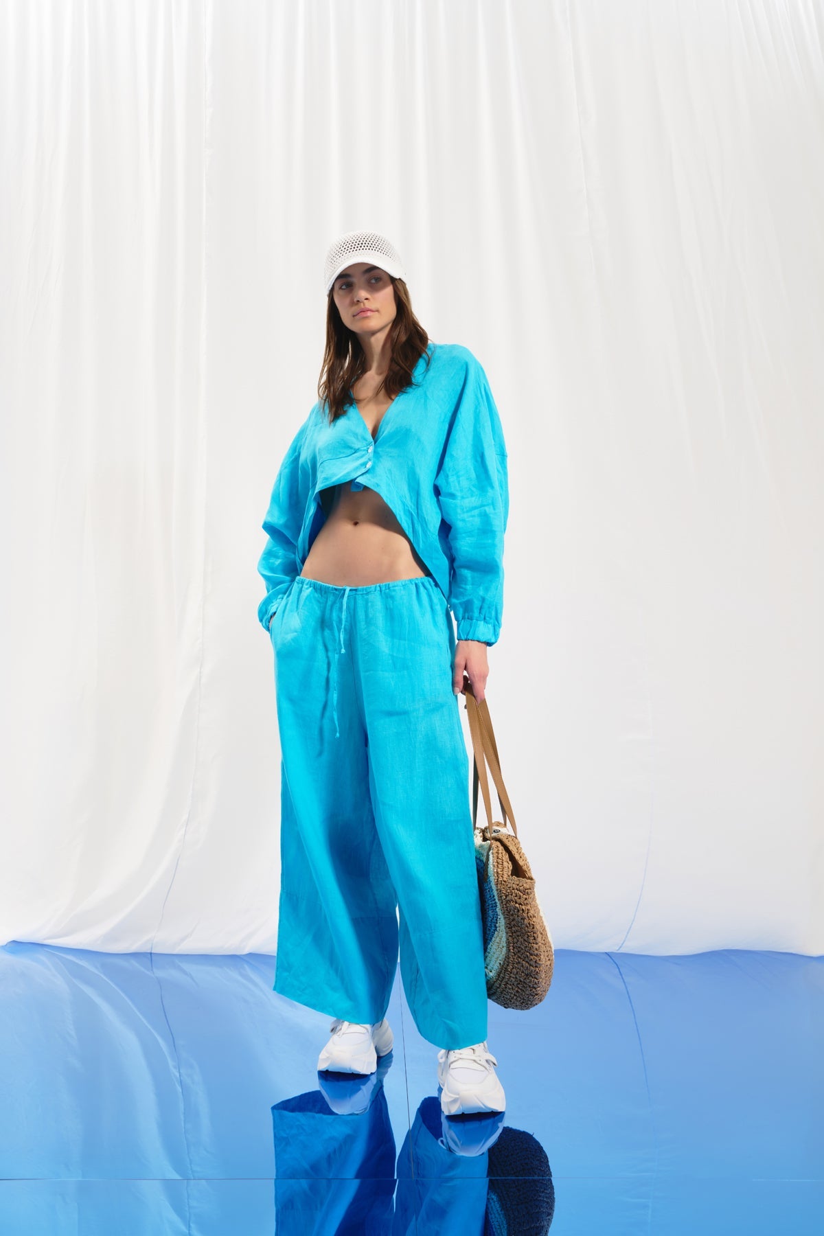 Light Blue Linen Wide-leg Trousers 17369