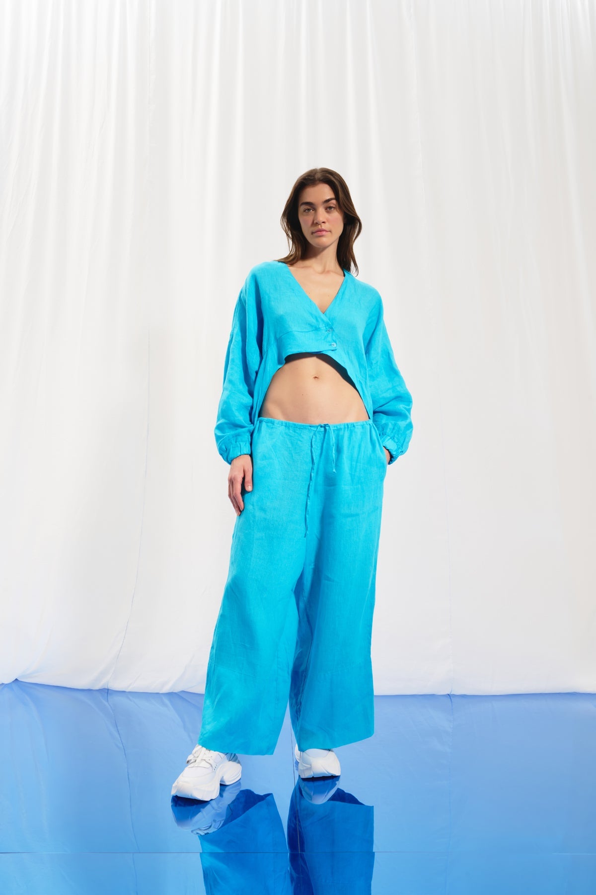 Light Blue Linen Wide-leg Trousers 17369