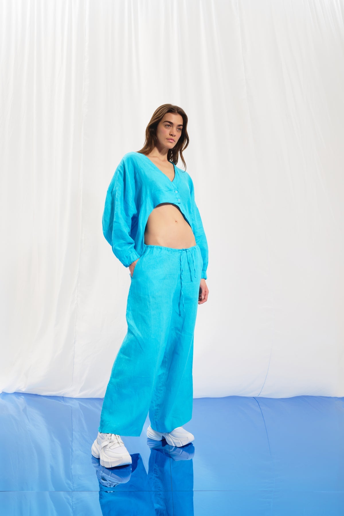Light Blue Linen Wide-leg Trousers 17369