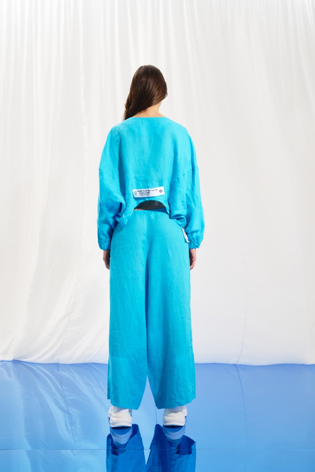 Light Blue Linen Wide-leg Trousers 17369