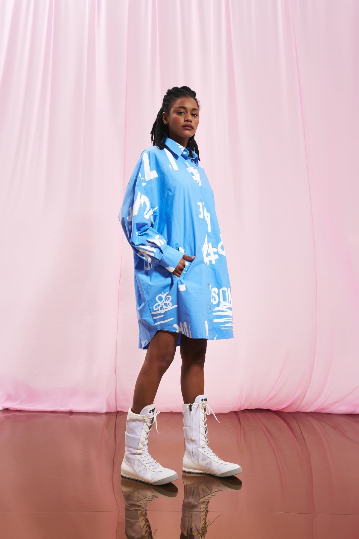 Light Indigo Print Oversize Shirt 17378