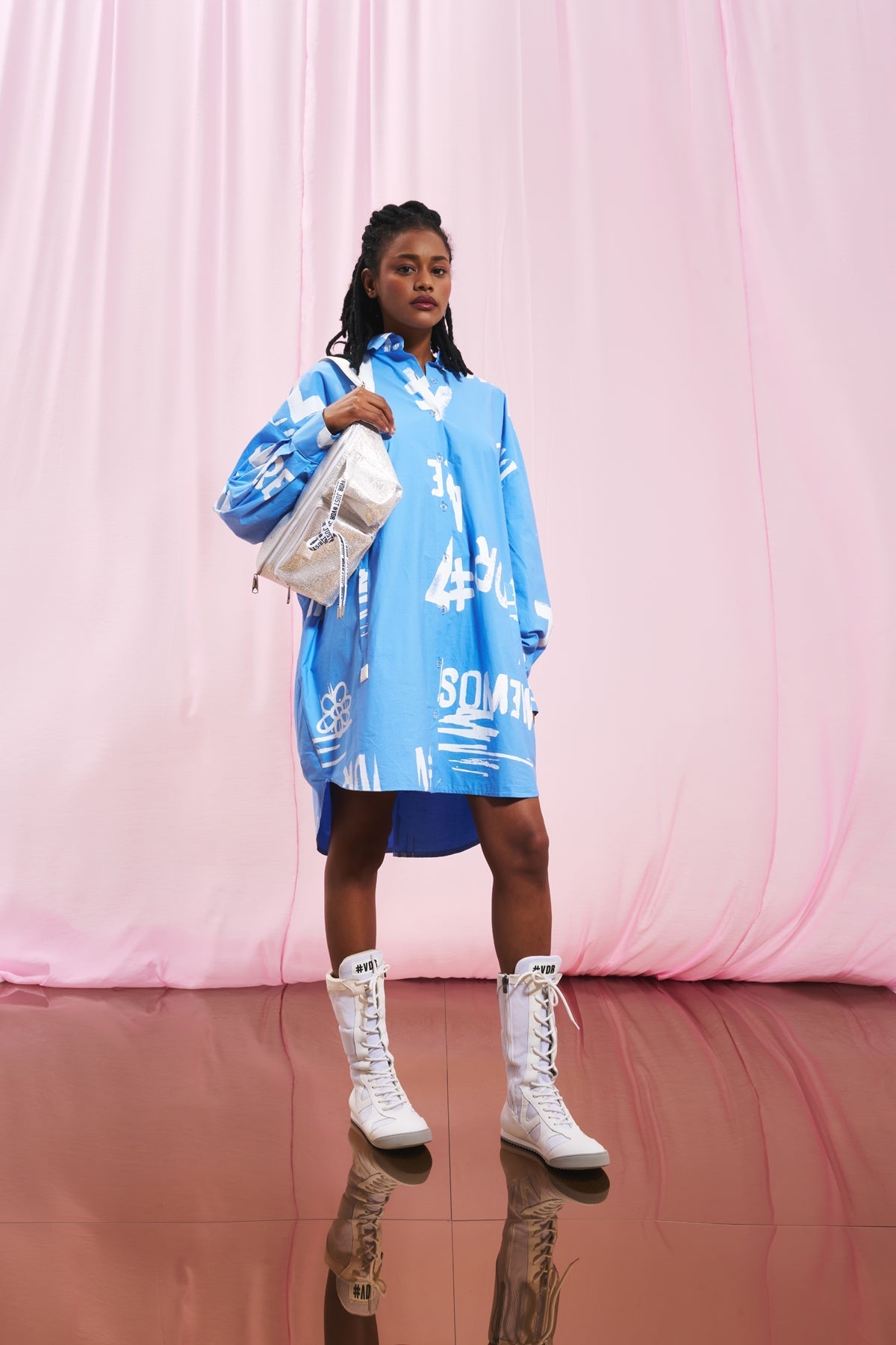 Light Indigo Print Oversize Shirt 17378
