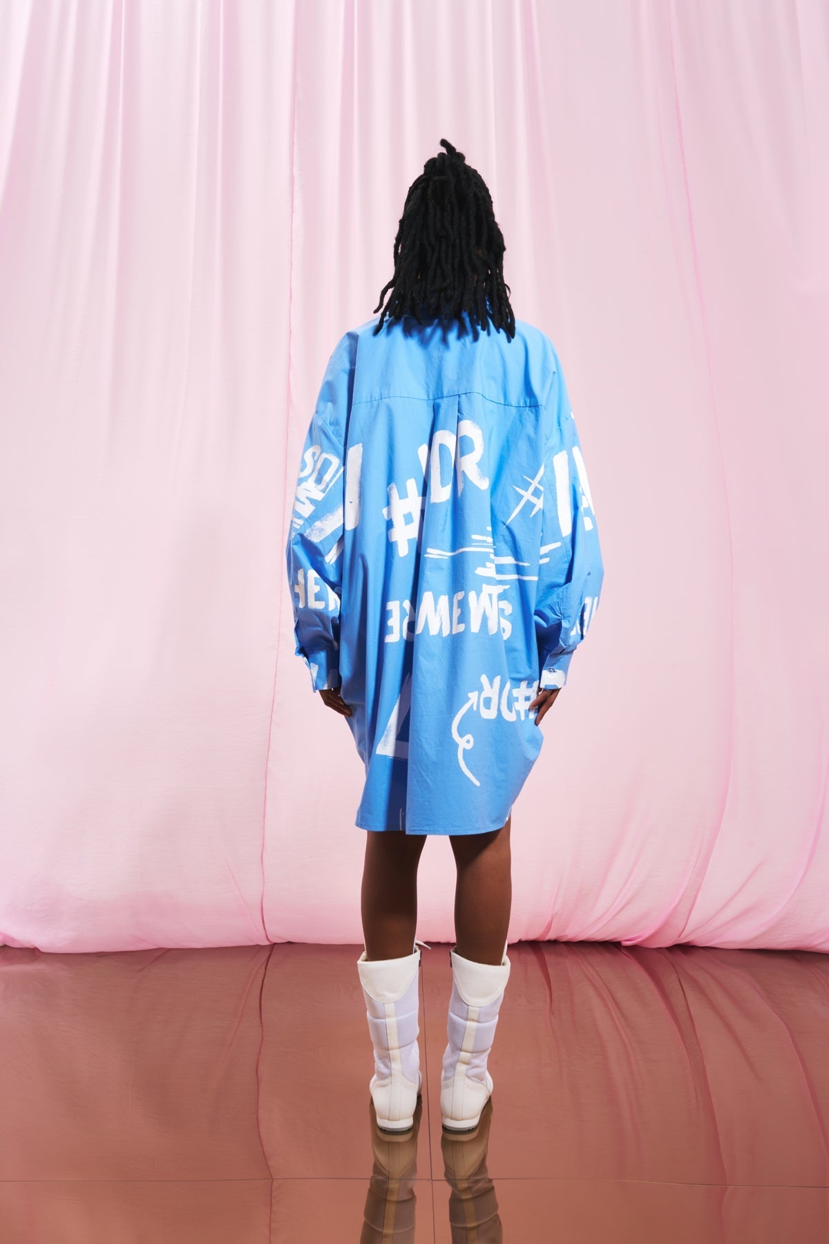 Light Indigo Print Oversize Shirt 17378
