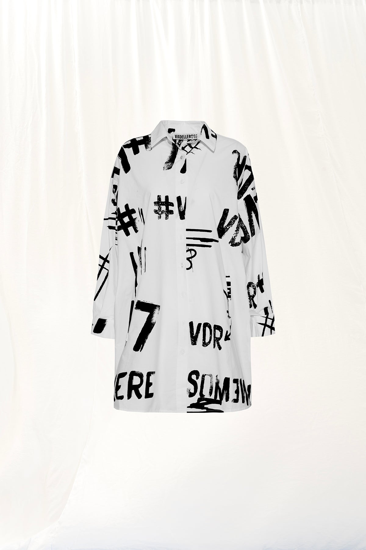 White Print Oversize Shirt 17378