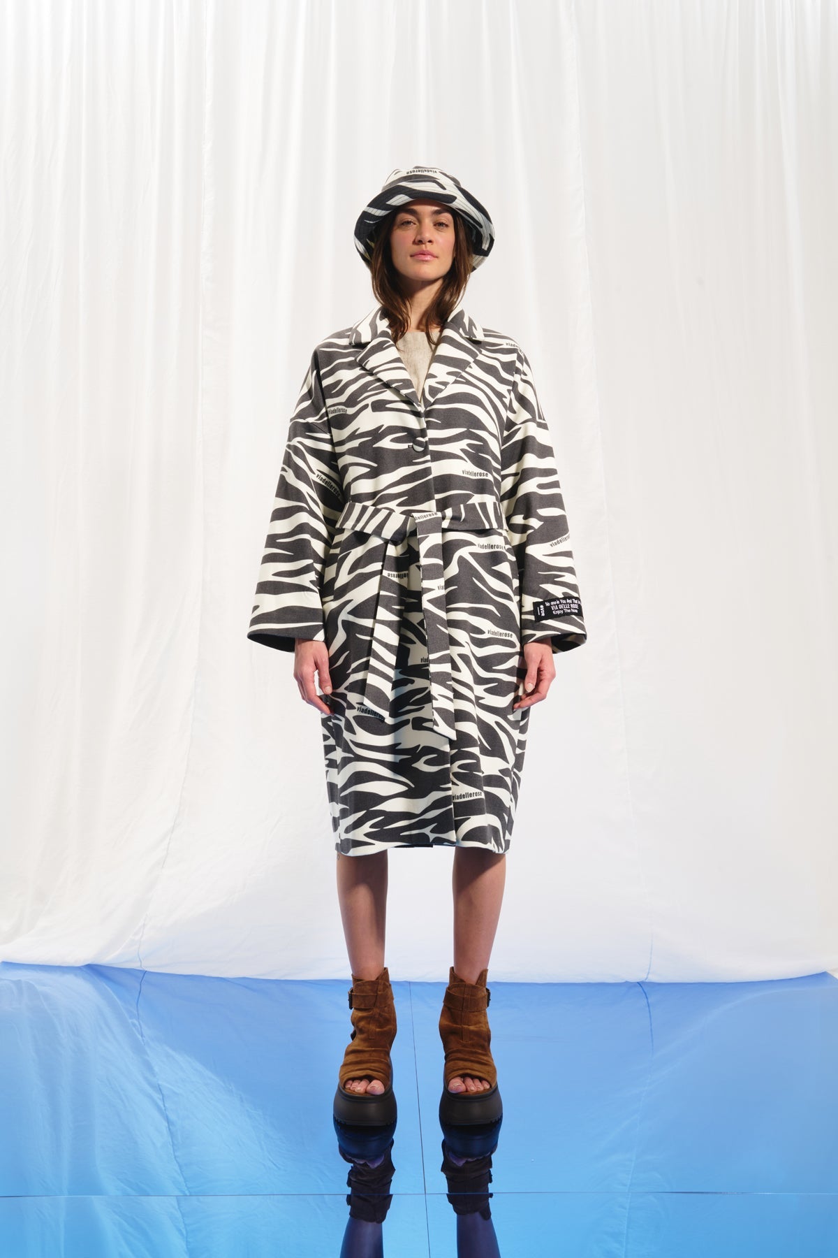 Black Off White Animal Print Soft Coat 17383