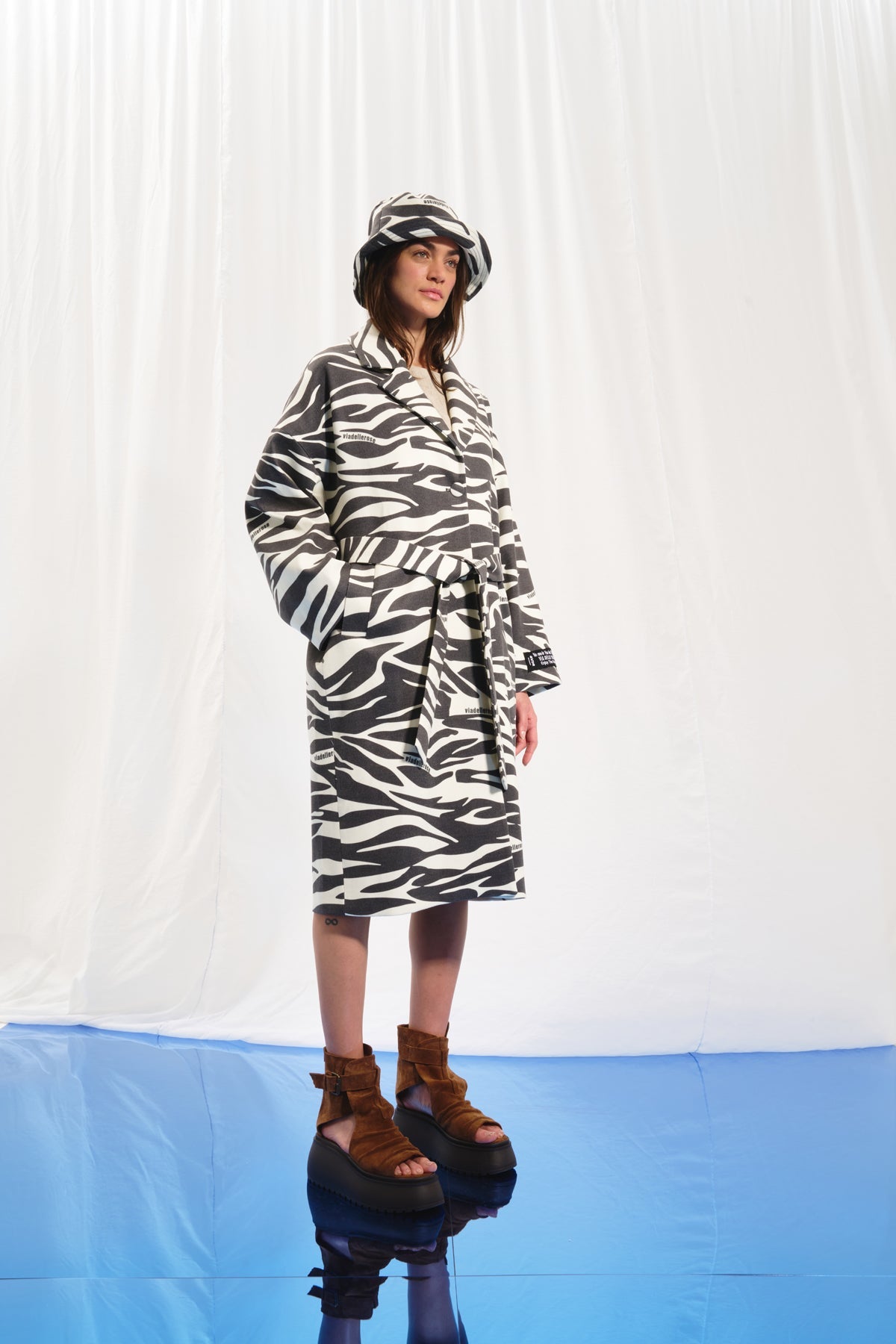 Black Off White Animal Print Soft Coat 17383