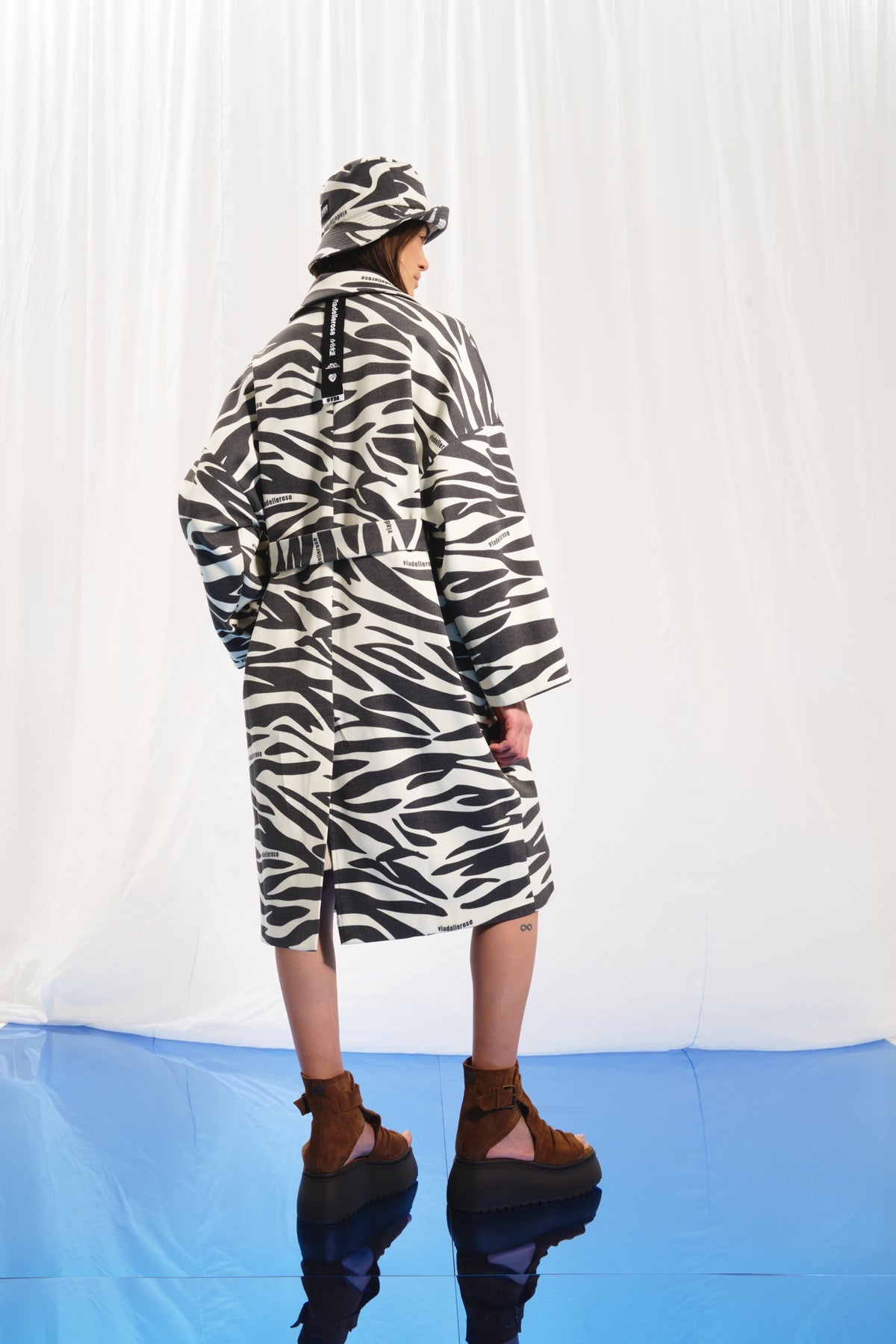 Black Off White Animal Print Soft Coat 17383