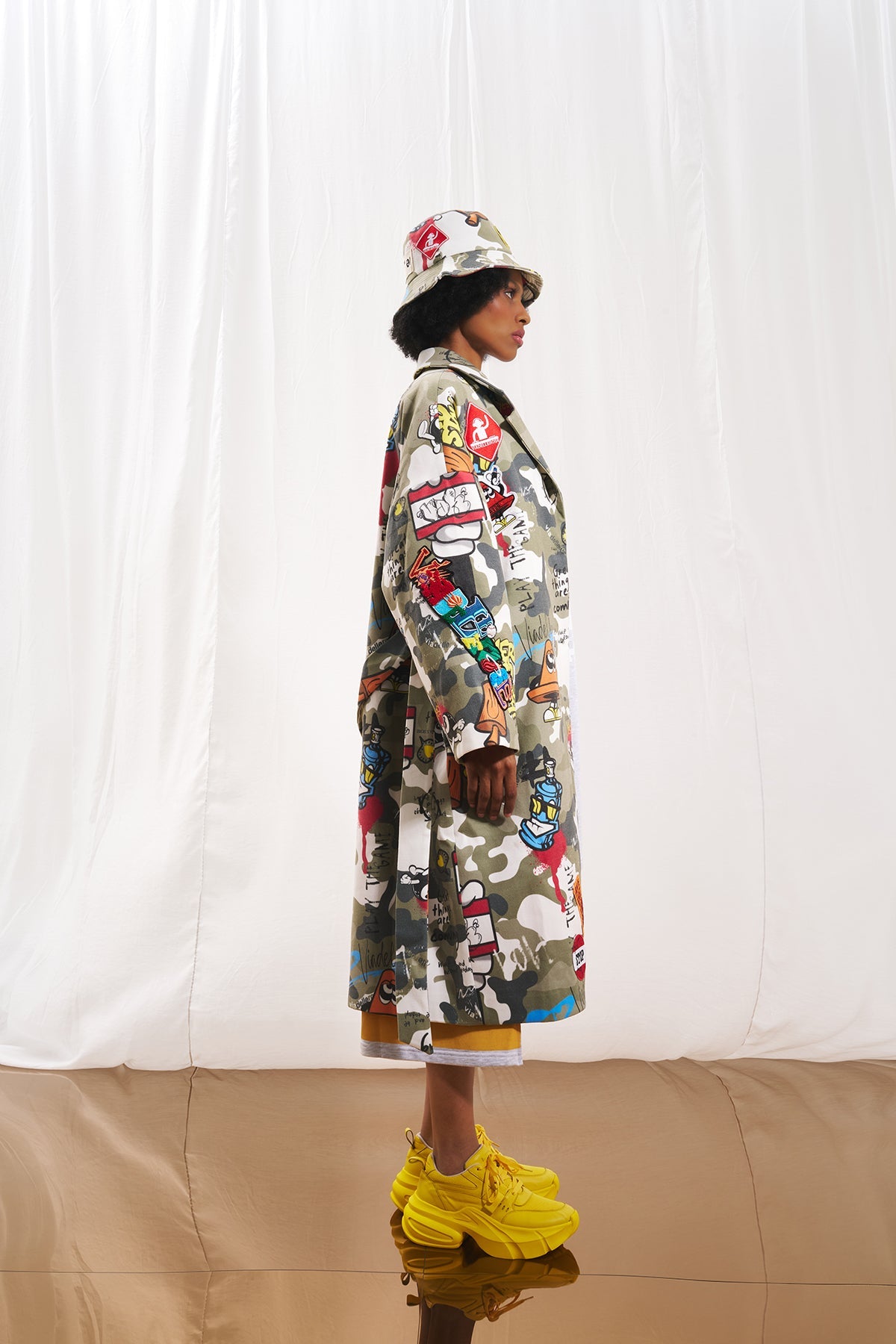 Khaki Camo Print Embroidered Soft Coat 17384