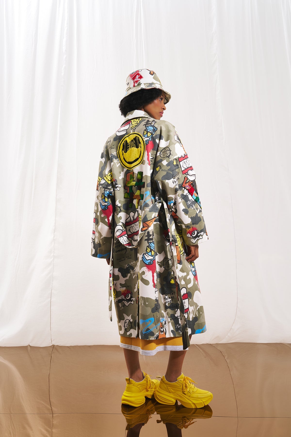 Khaki Camo Print Embroidered Soft Coat 17384