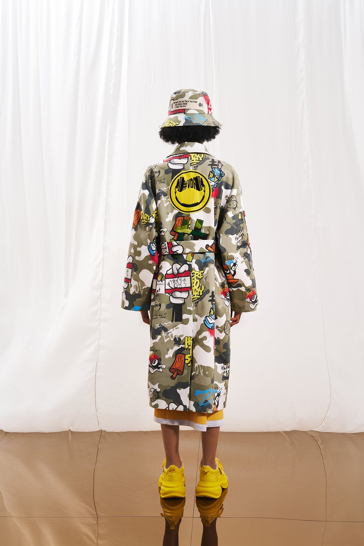 Khaki Camo Print Embroidered Soft Coat 17384