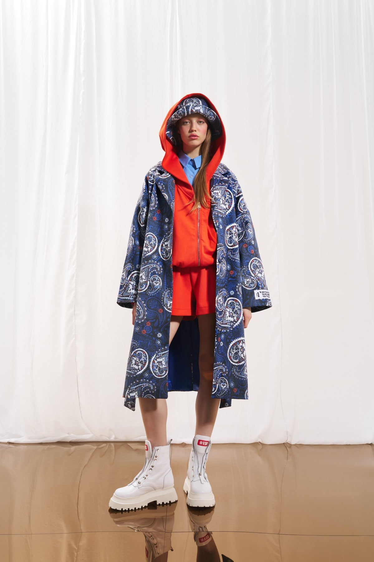 Navy Blue Paisley Print Soft Coat 17385