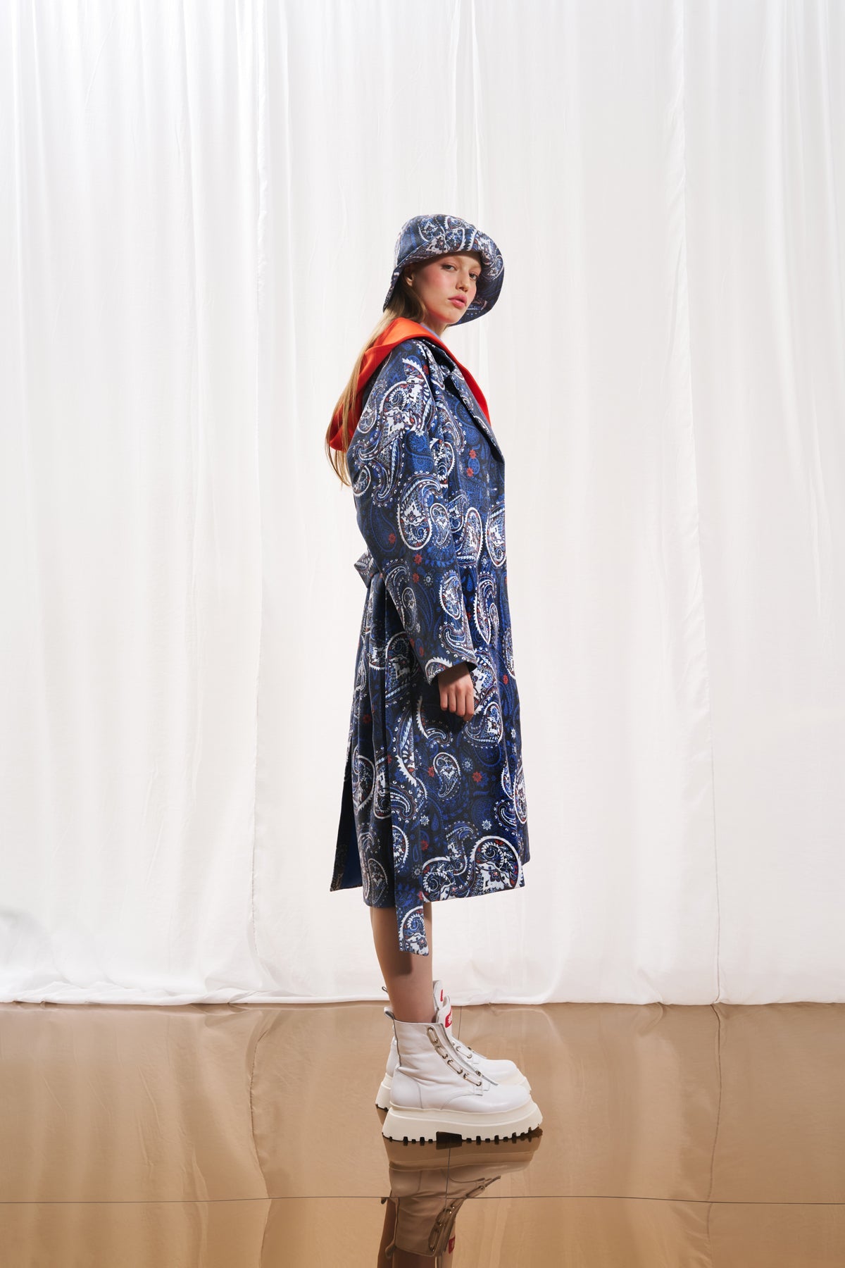 Navy Blue Paisley Print Soft Coat 17385