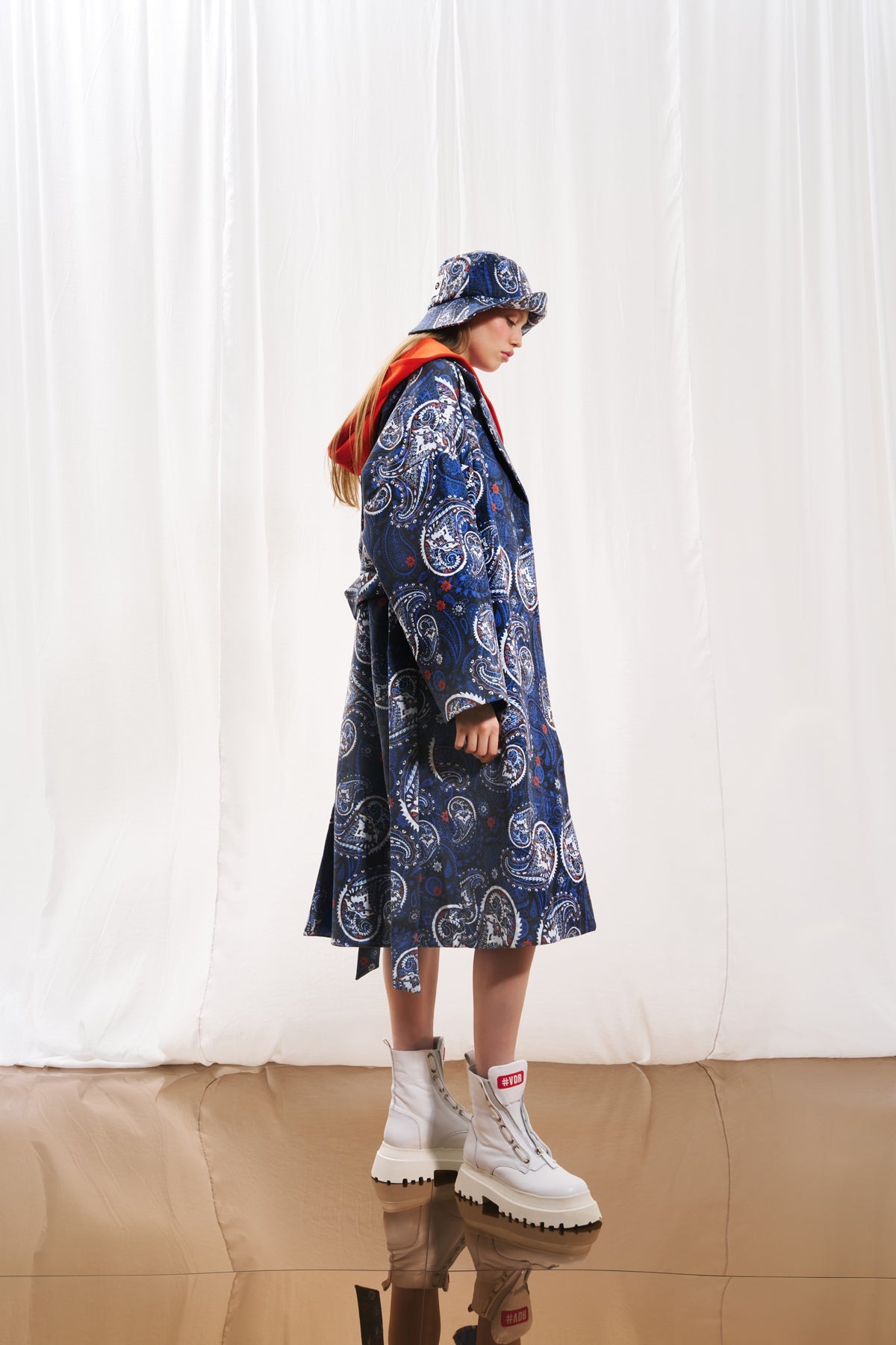 Navy Blue Paisley Print Soft Coat 17385