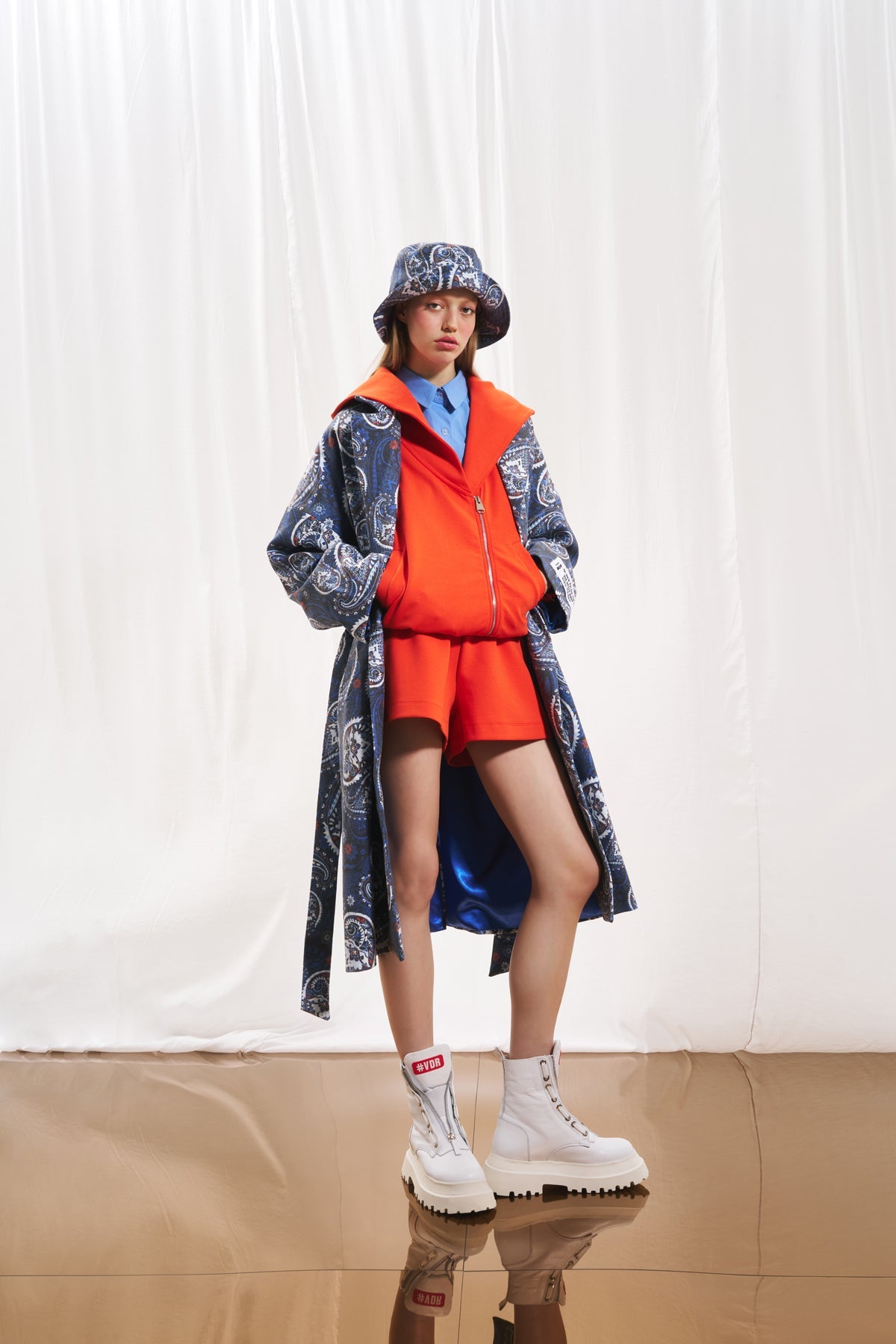 Navy Blue Paisley Print Soft Coat 17385