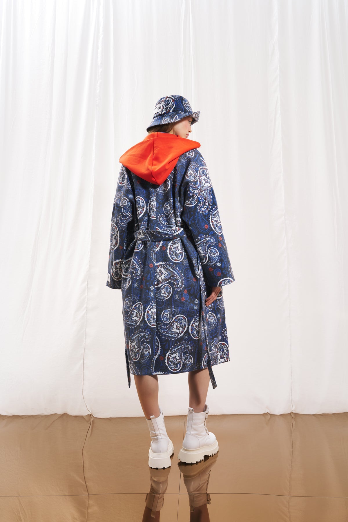 Navy Blue Paisley Print Soft Coat 17385