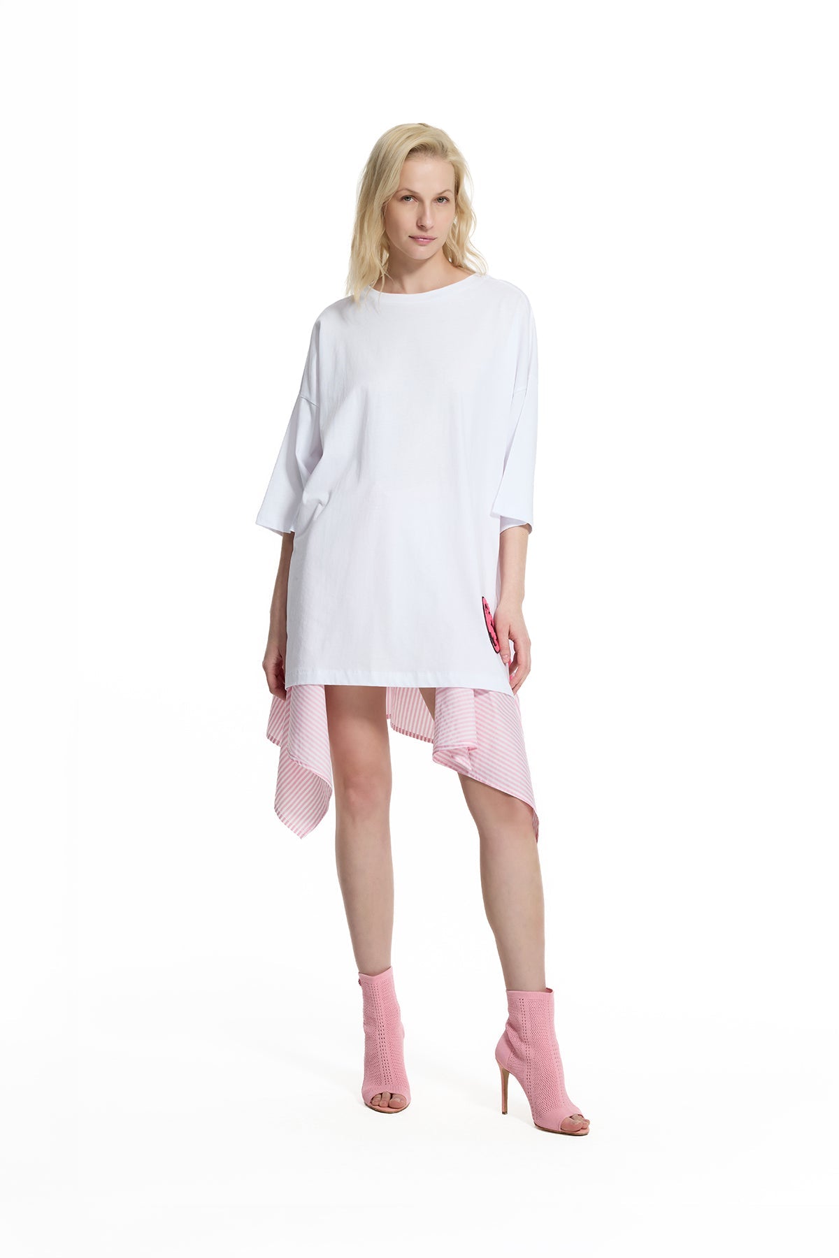 White Back Logo Print Oversize Tunic T-shirt 19024