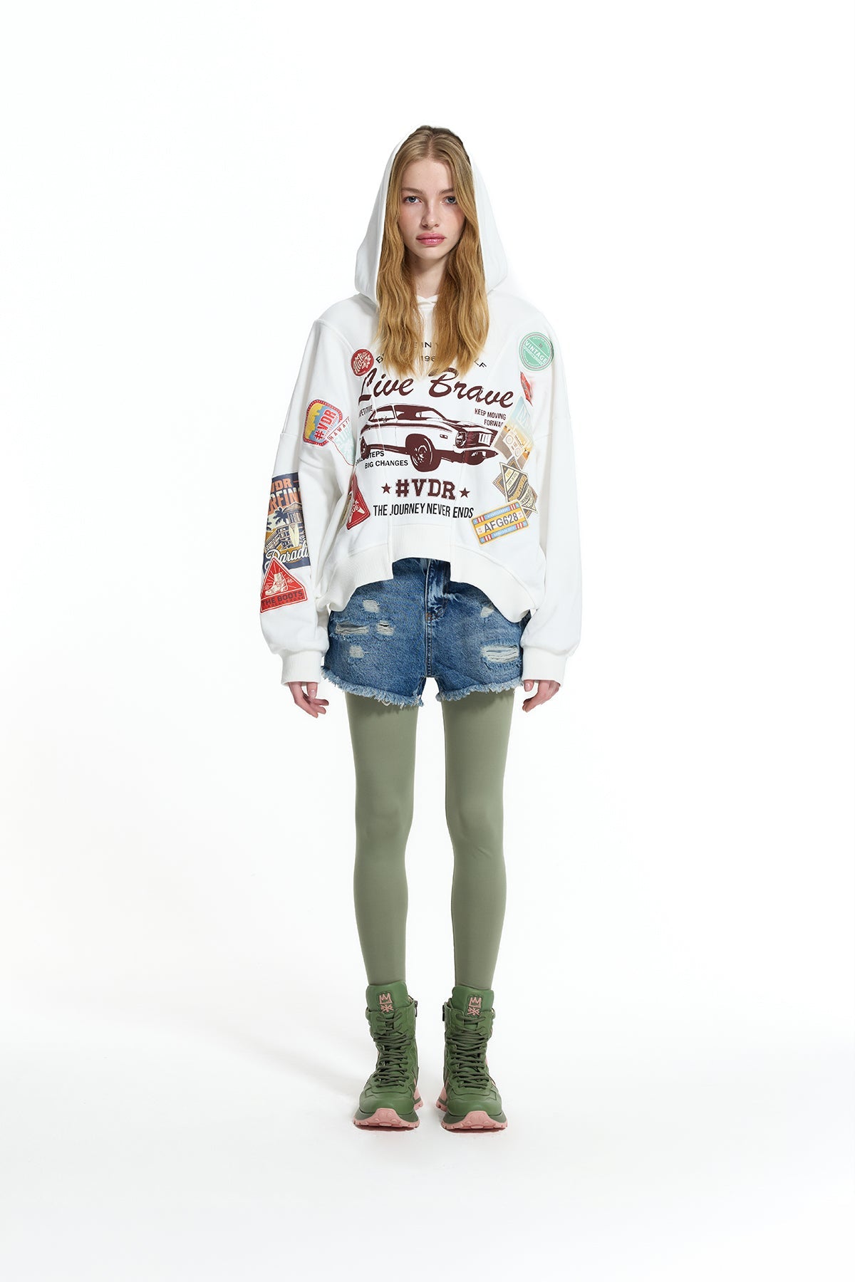 Off White Patch And Print Detail Cropped Hooded Sweatshirt 19044