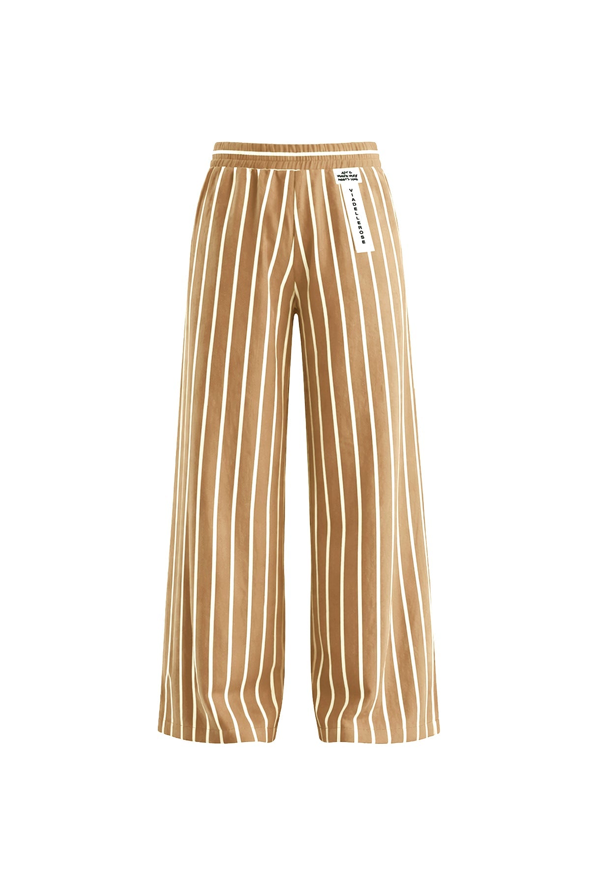 Cream White Draped Striped Wide Leg Trousers 19087
