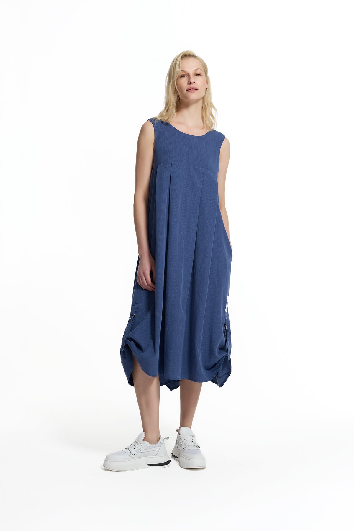 Cobalt Blue Open-back Gathered Detail Midi Dress 19102