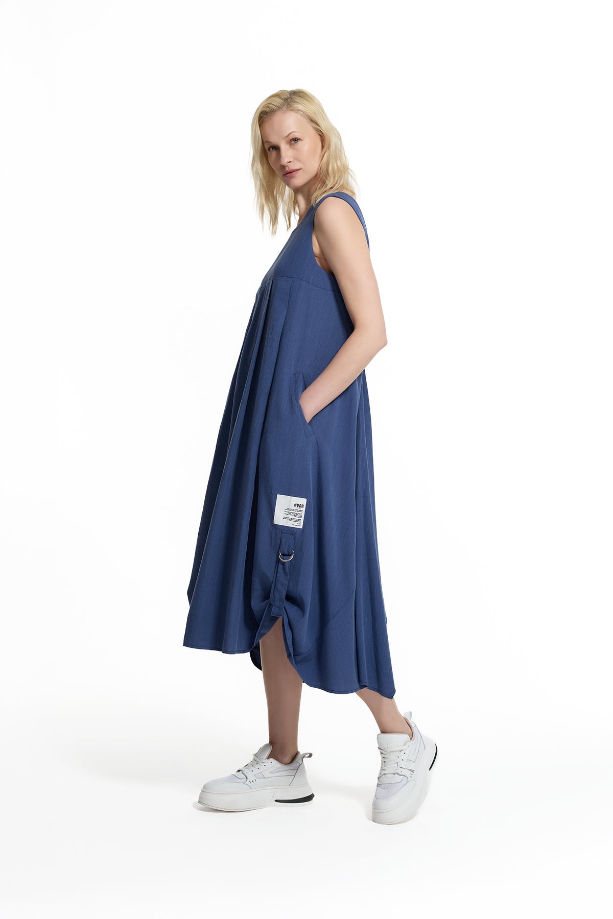 Cobalt Blue Open-back Gathered Detail Midi Dress 19102