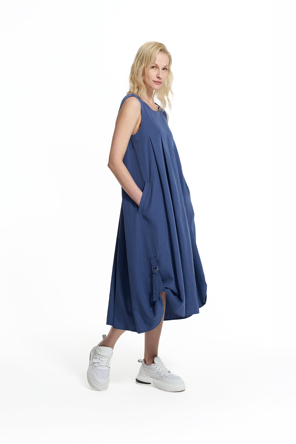 Cobalt Blue Open-back Gathered Detail Midi Dress 19102