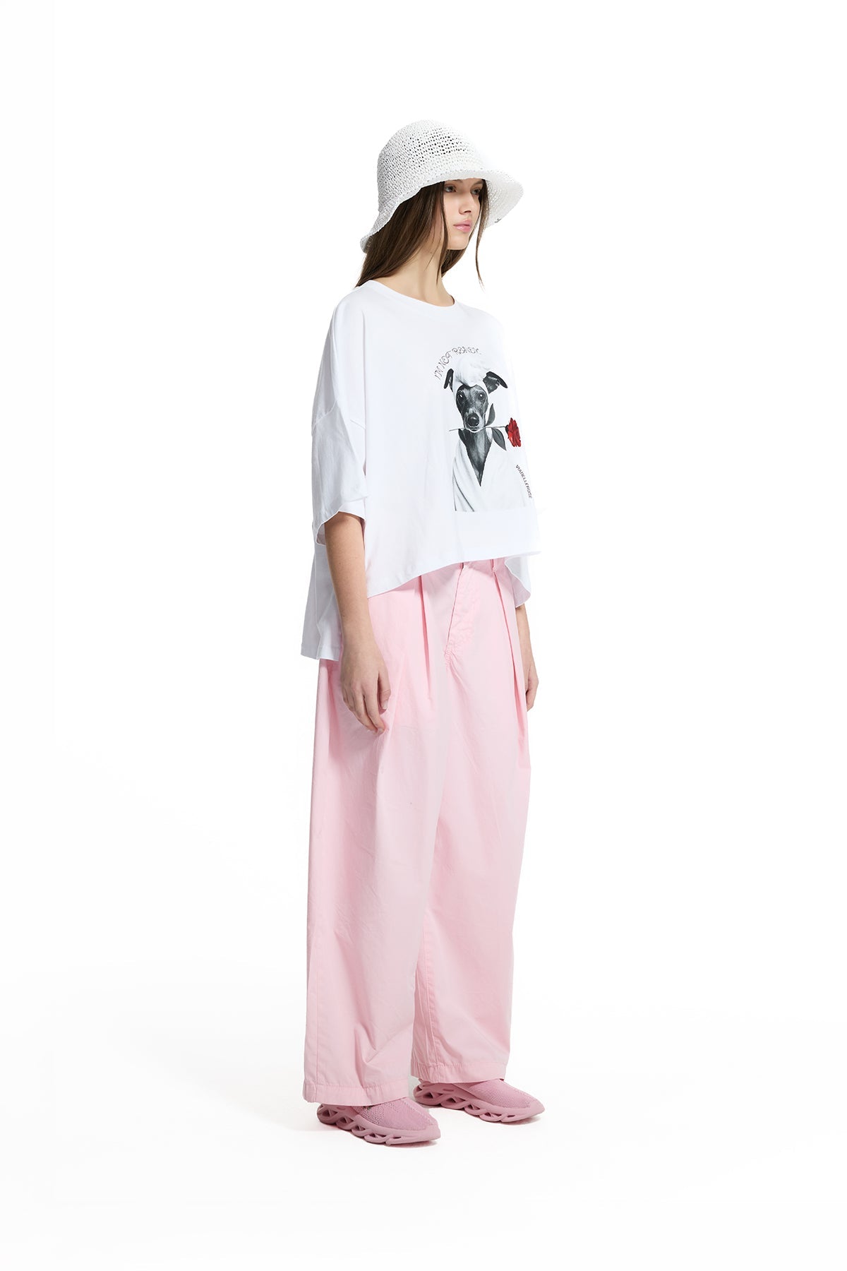 White Graphic Print Crop T-shirt 19106