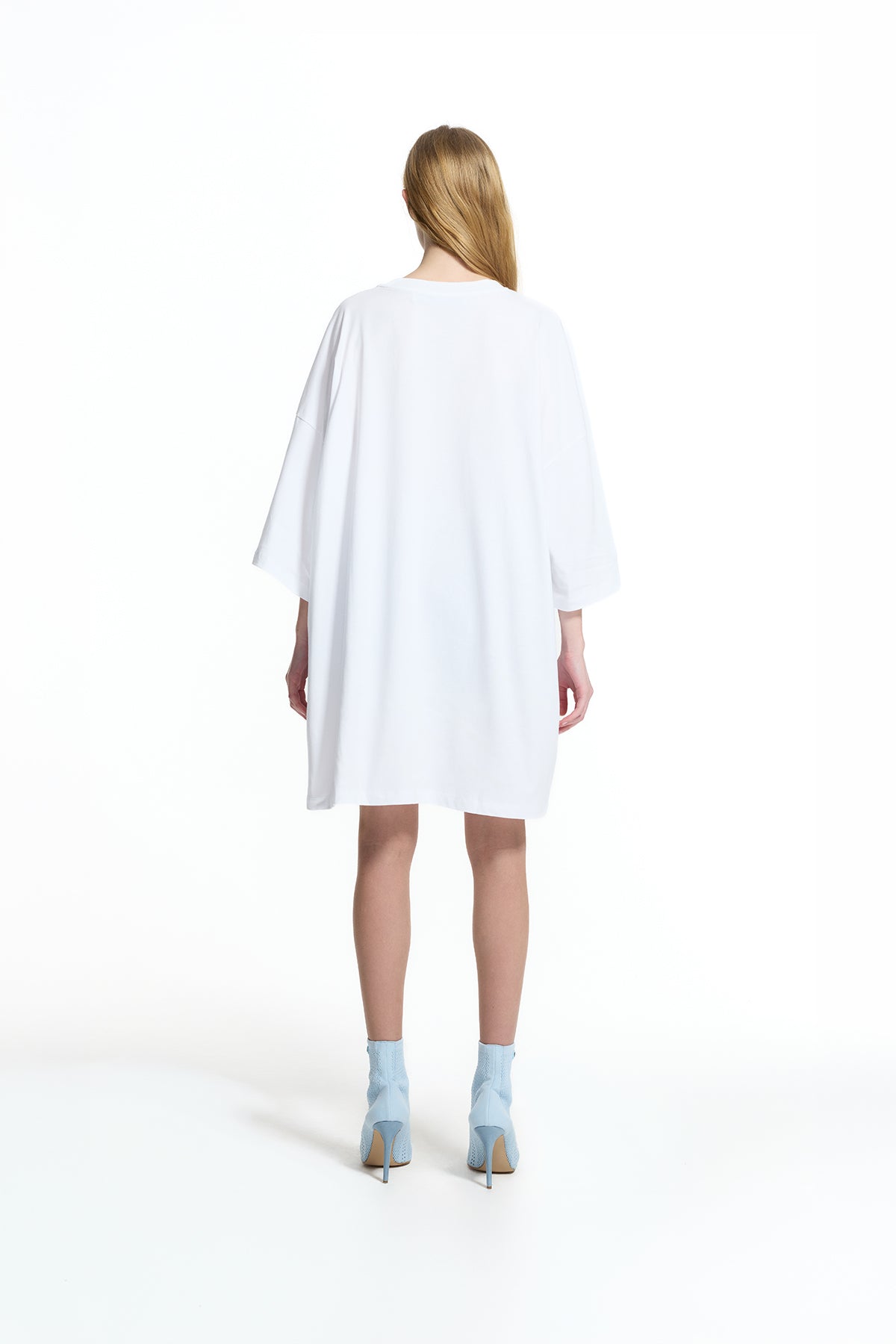 White Asymmetric Oversize Basic T-shirt 19107