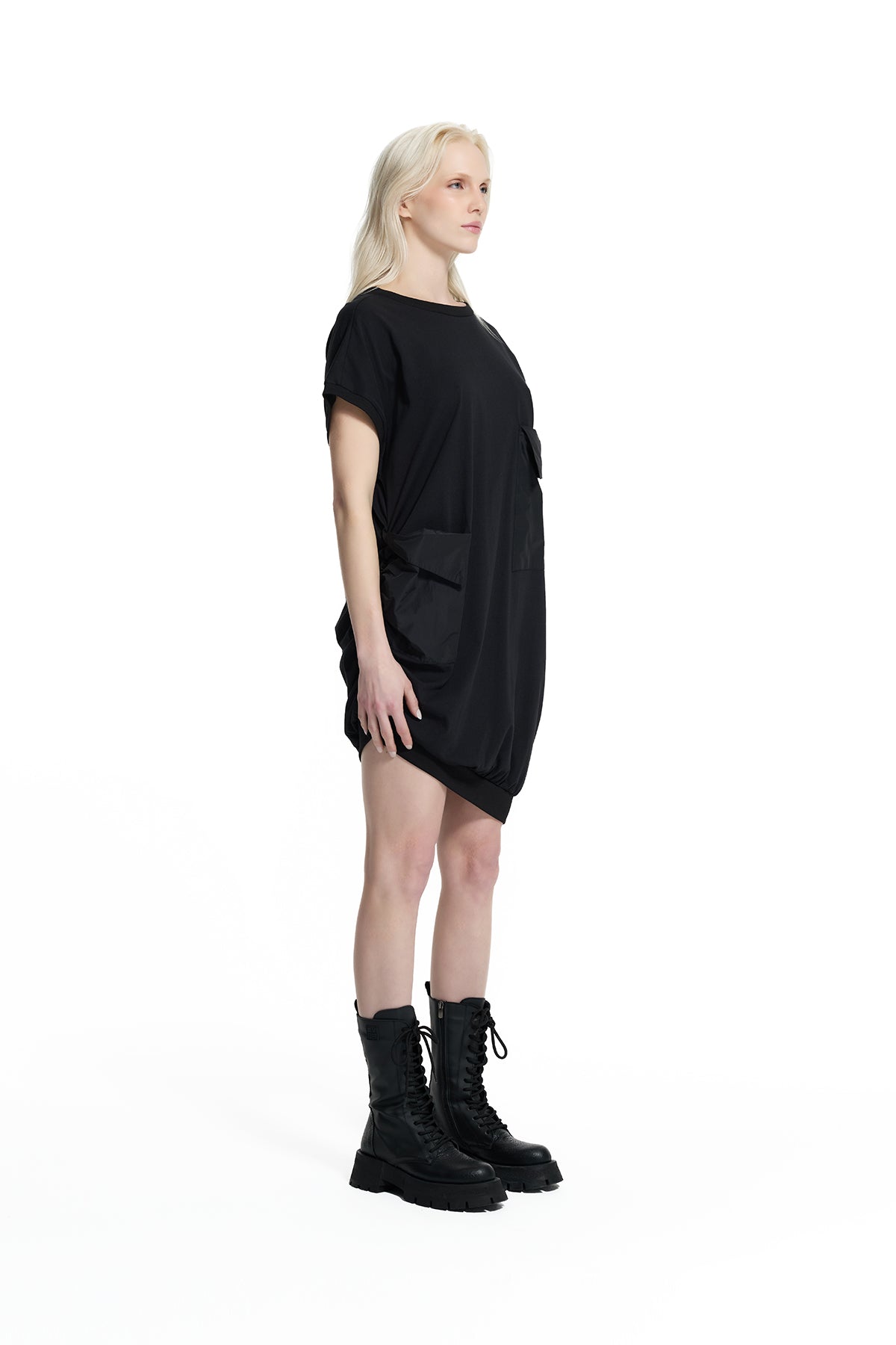 Black Asymmetric Pocket Dress 19144