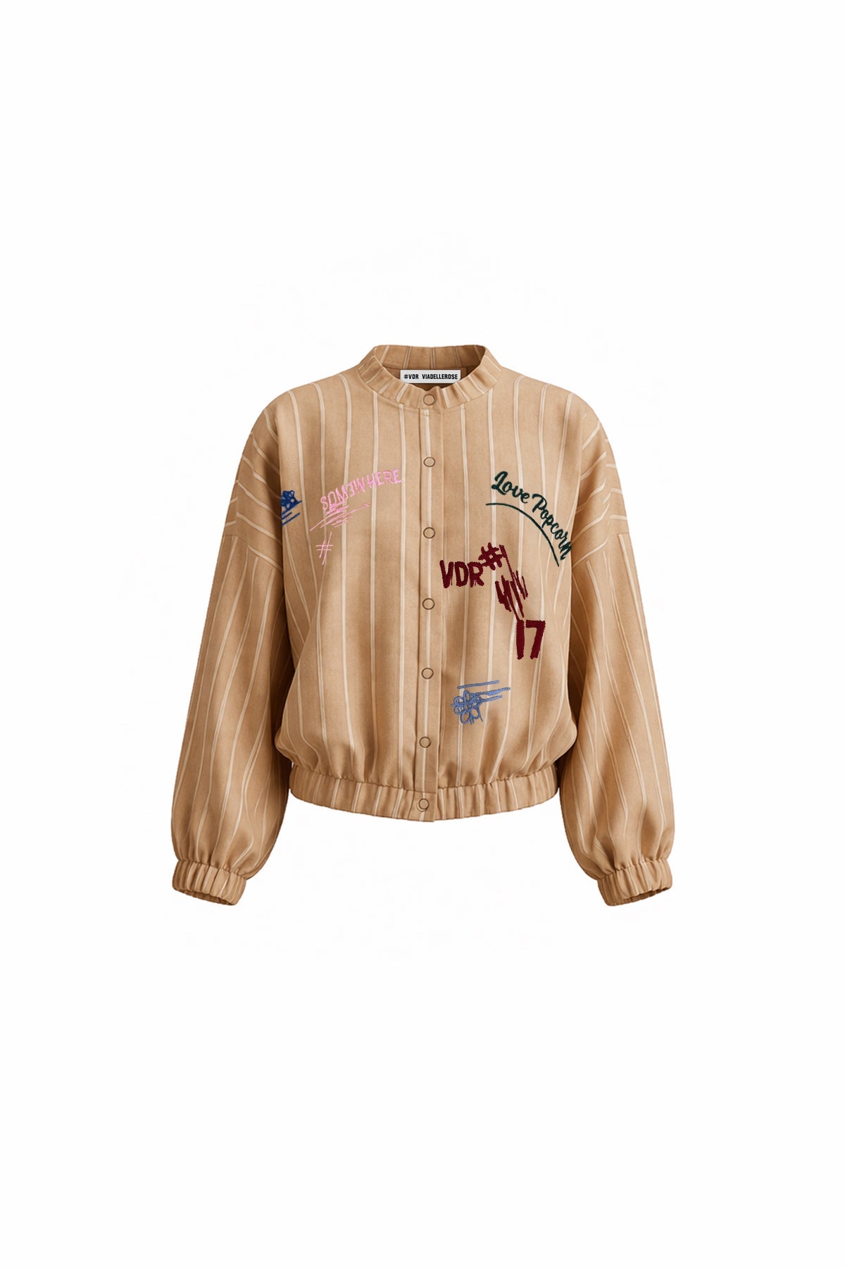 Cream White Embroidered Bomber Jacket 19150