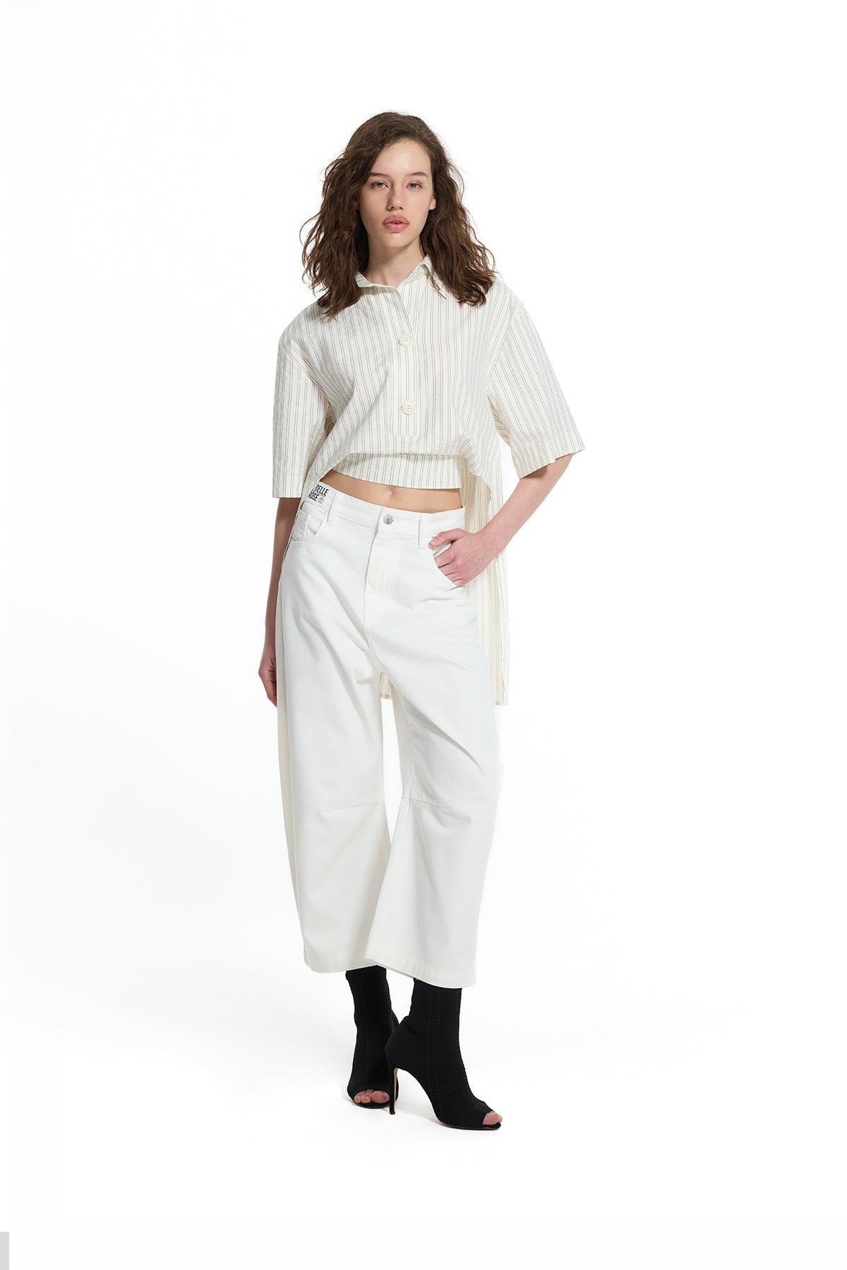 Cream Belt Detail Asymmetric Printed Shirt 19182