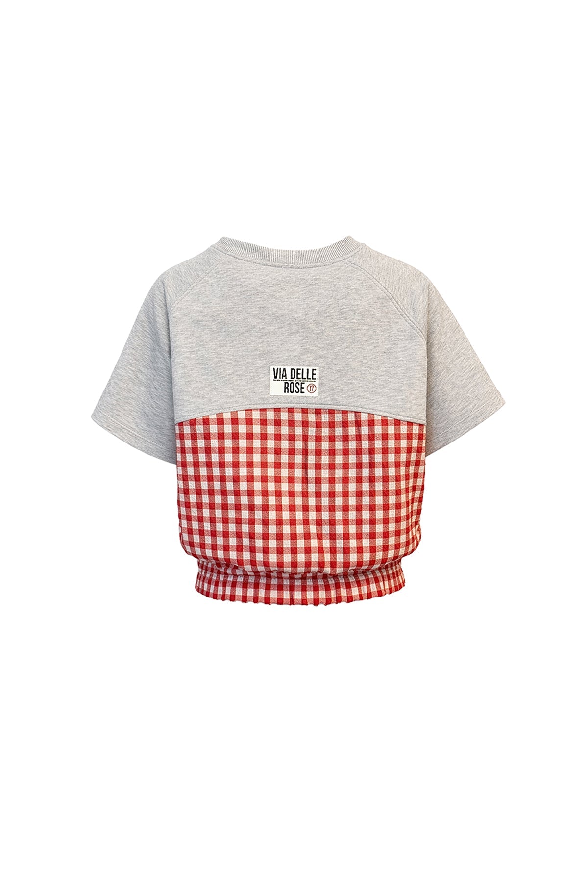 Grey Melange Red Drawstring Gingham Panel Sweatshirt 19196
