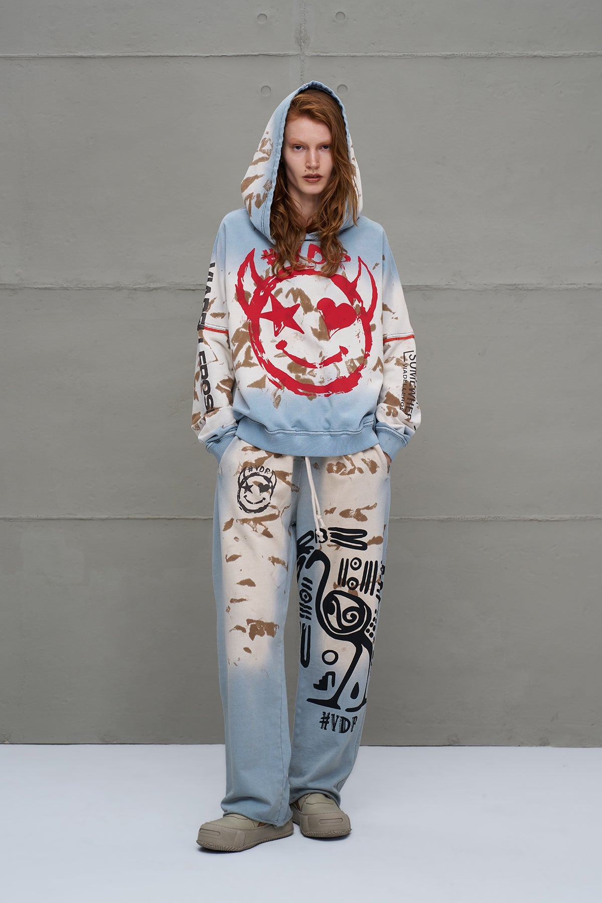 Blue Beige Distressed Print Oversized Sweatshirt 18000