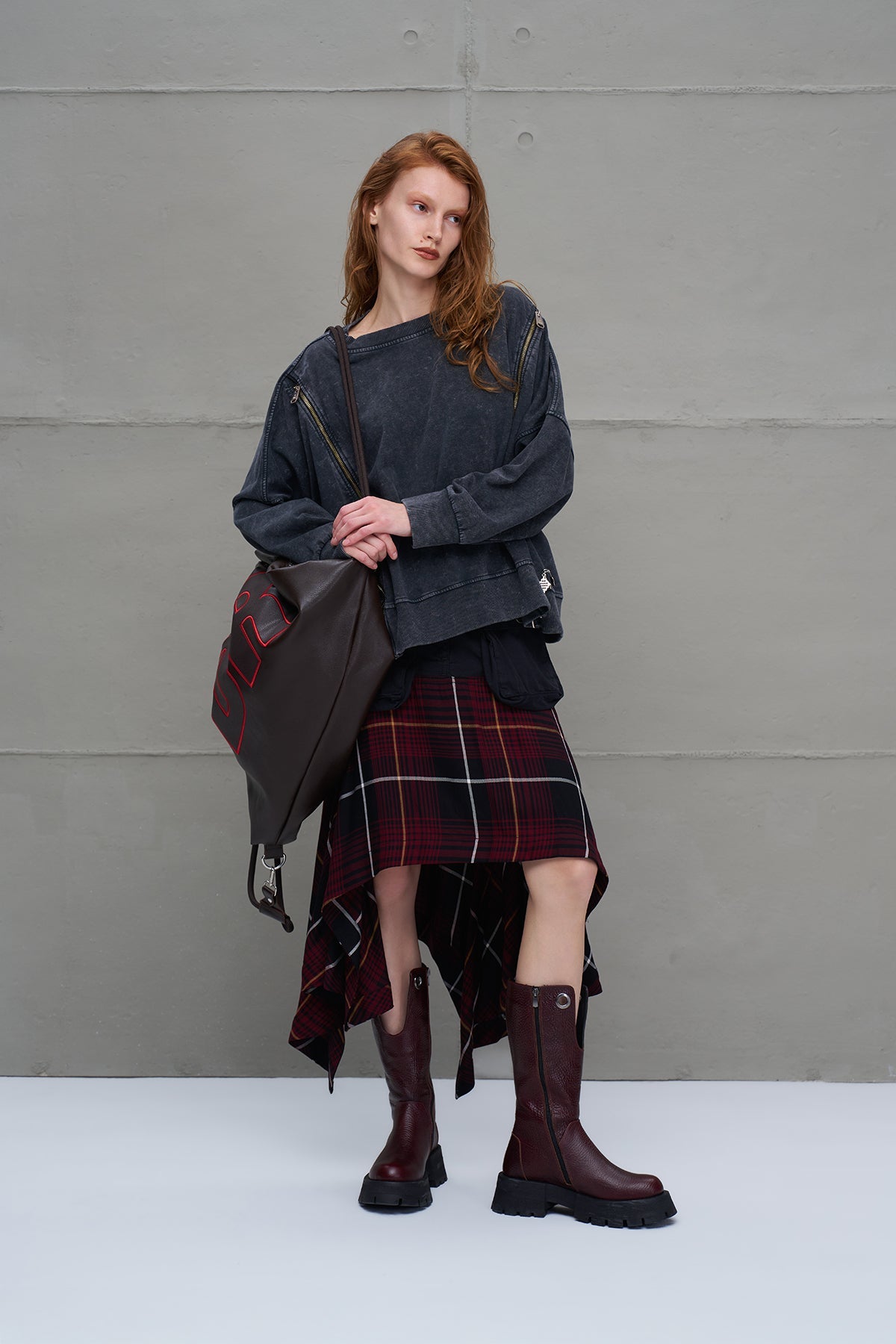 Anthracite Zip-up Oversized Sweatshirt 18005