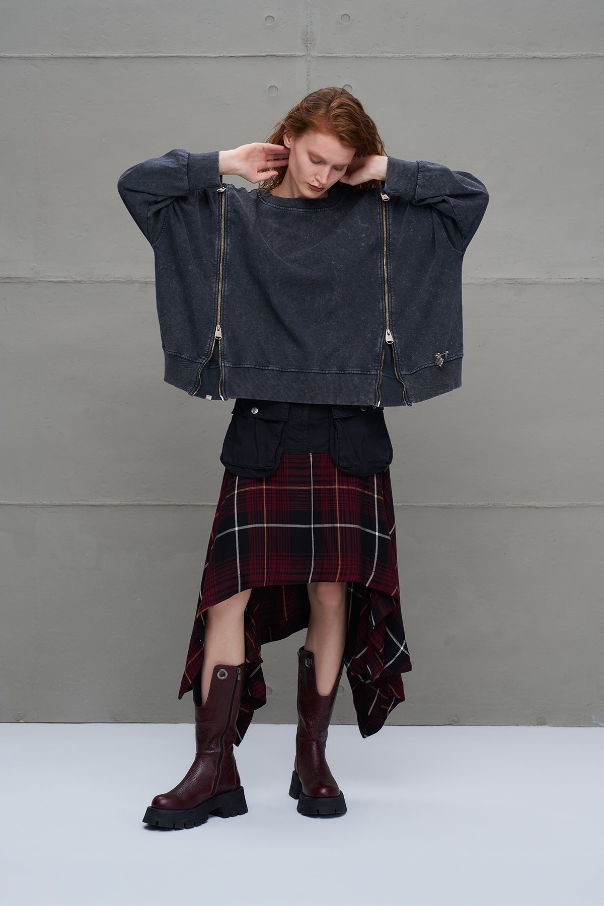 Anthracite Zip-up Oversized Sweatshirt 18005