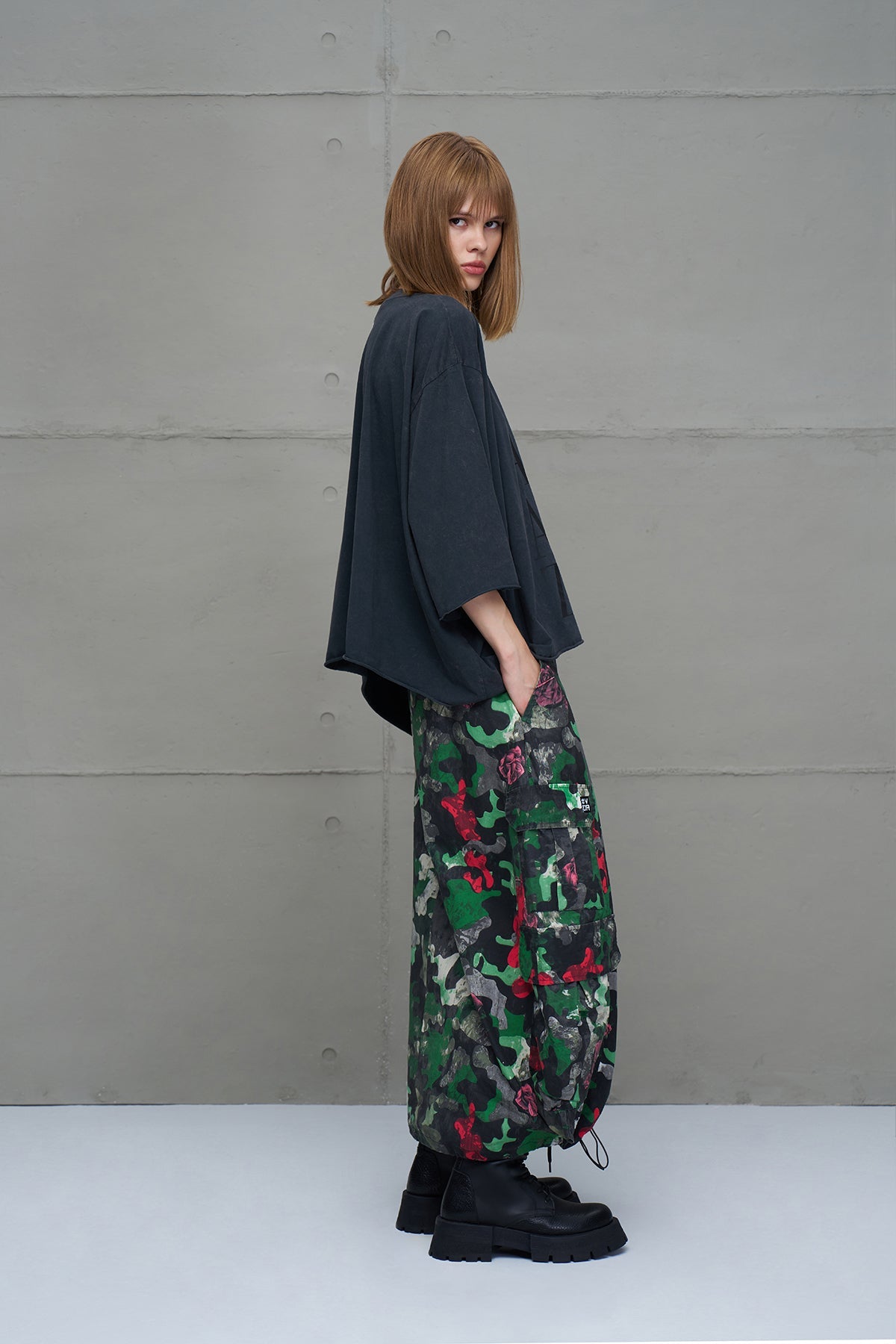 Camo Camouflage Print Oversized Midi Skirt 18028