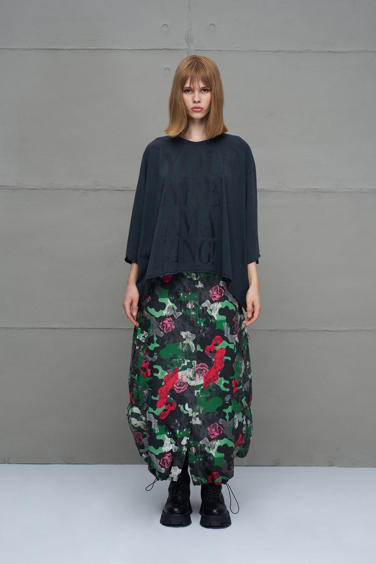 Camo Camouflage Print Oversized Midi Skirt 18028