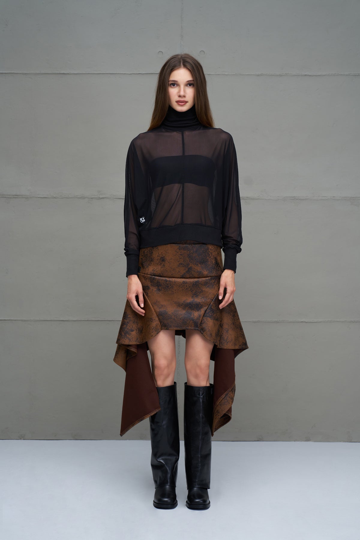 Black Turtleneck Sheer Blouse 18032