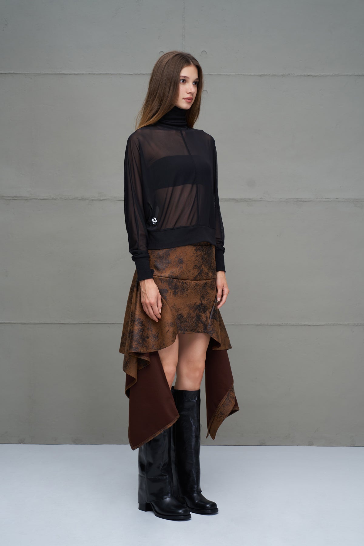 Black Turtleneck Sheer Blouse 18032