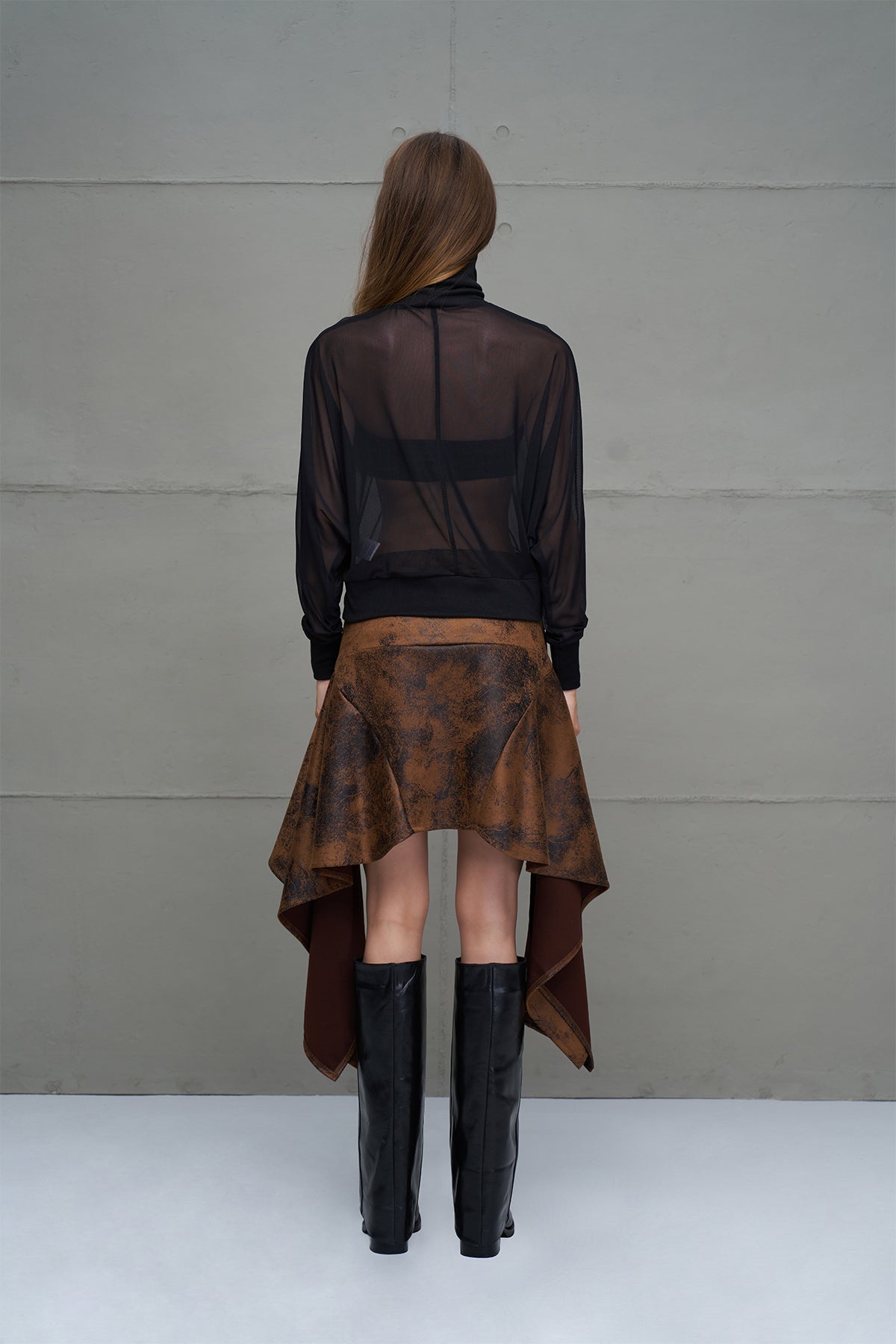 Black Turtleneck Sheer Blouse 18032