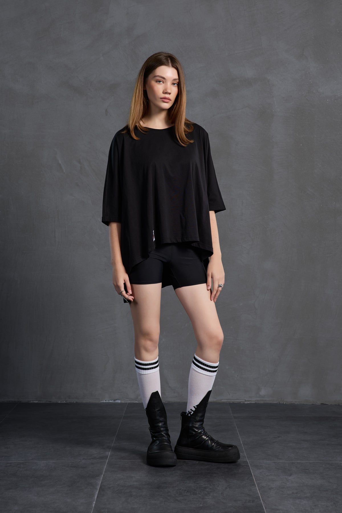 Black Printed Asymmetric Oversize T-shirt 18037